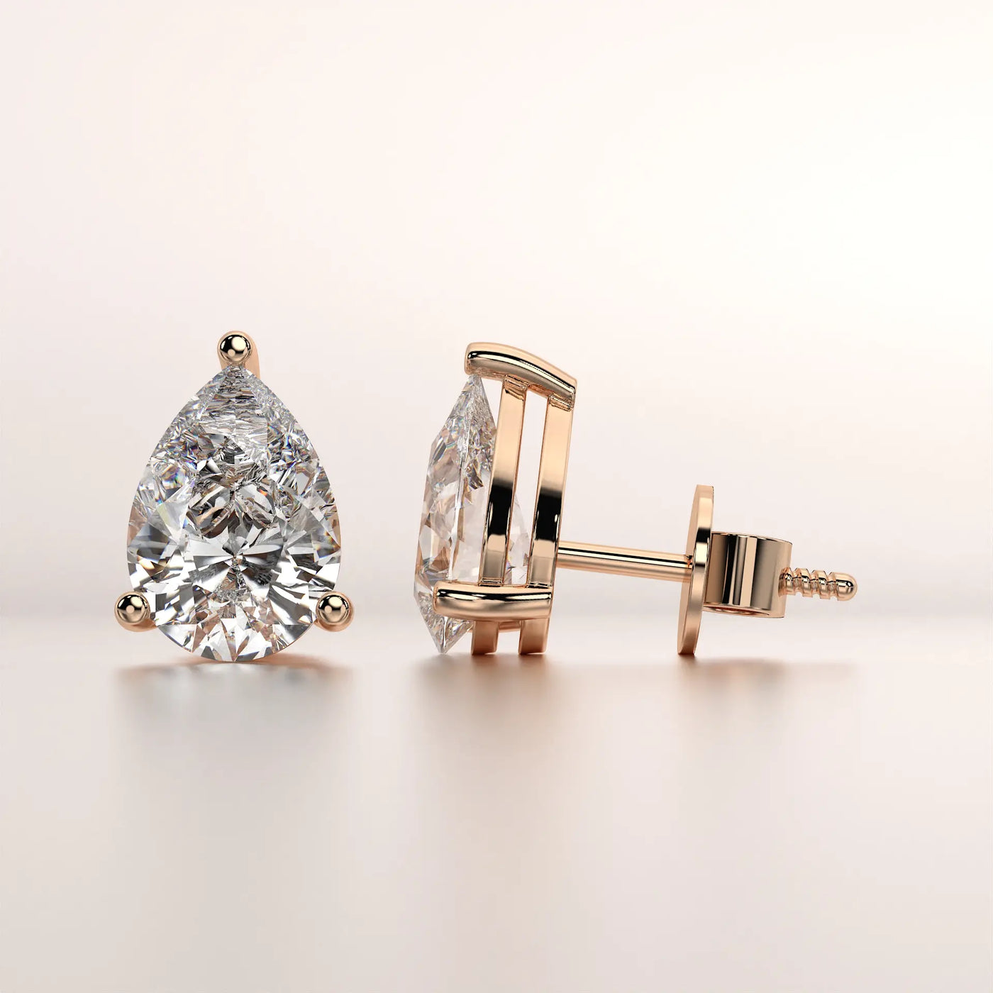 earring pear diamond rose gold 14k side profile