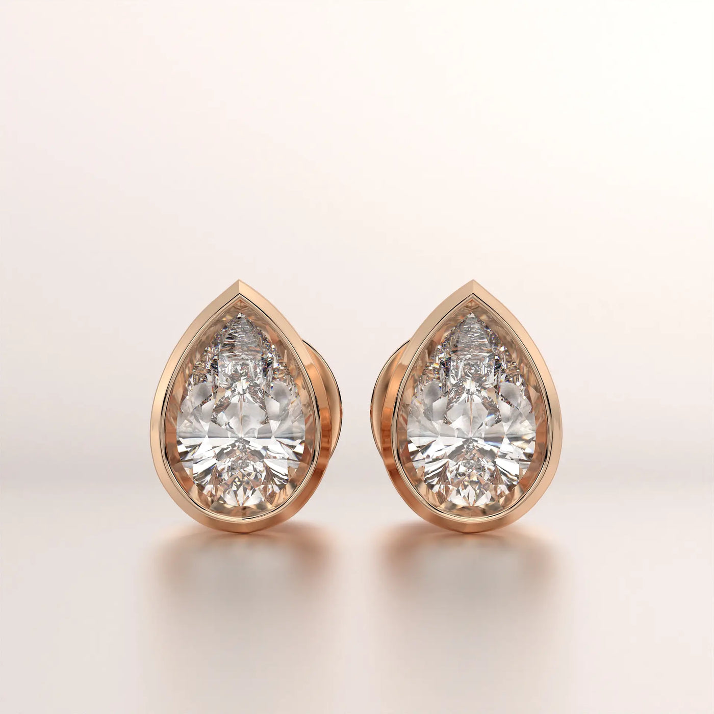 earring pear diamond rose gold base front
