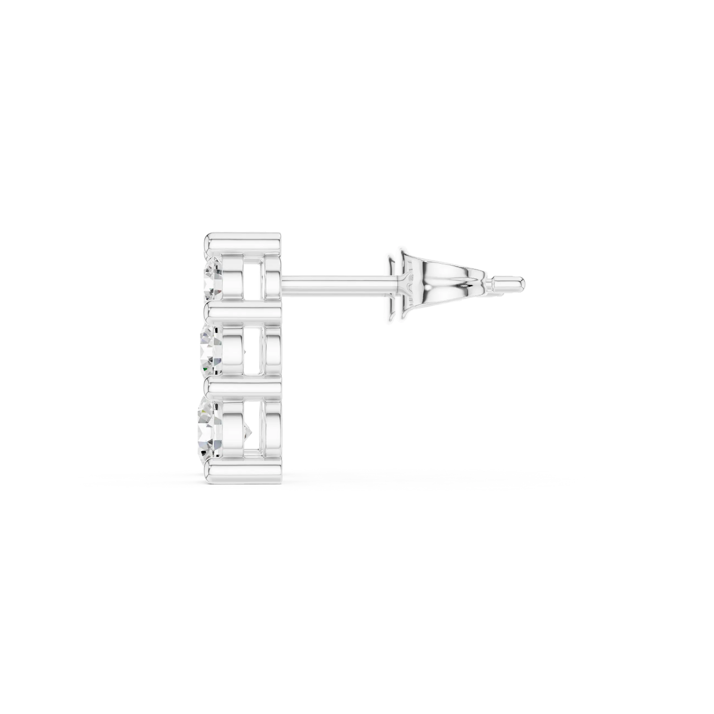 Side-Profile: Princess Diamond Stud Earring with Prong Setting in 14k White Gold - Lab Grown - Driona Jewels