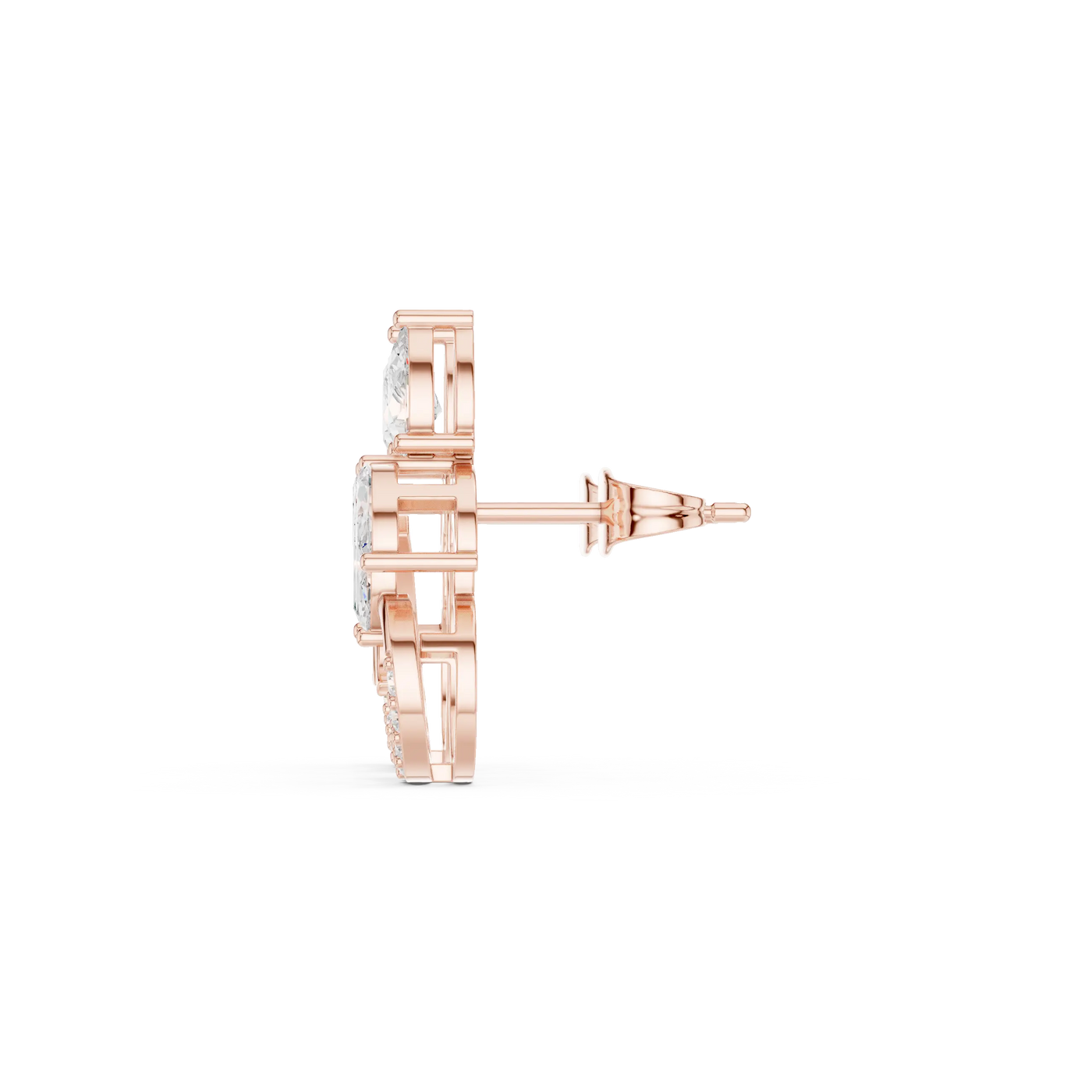Side-Profile: Round Diamond Earring with Halo Setting in 14k Rose Gold - Lab Grown - Driona Jewels