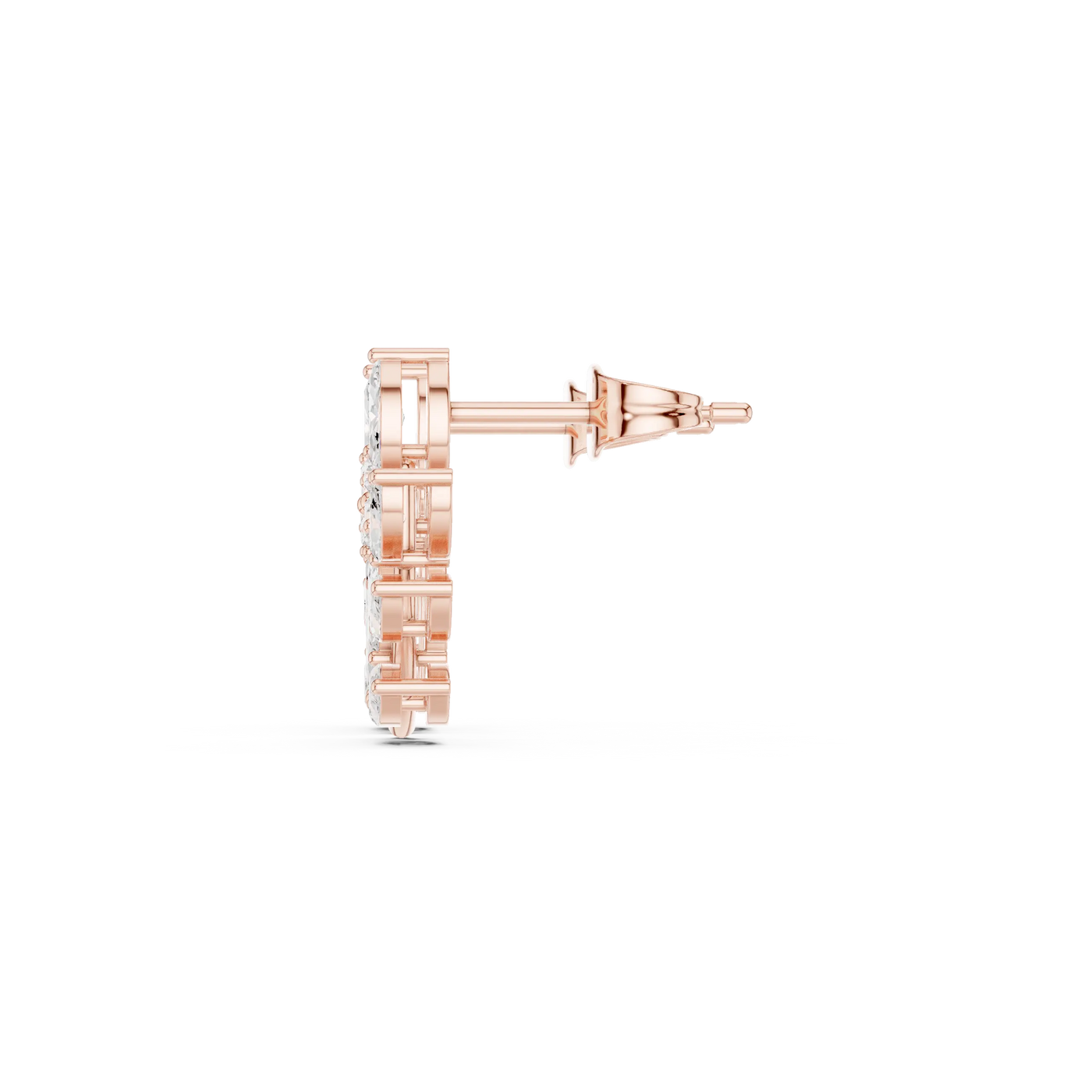 Side-Profile: Round Diamond Earring with Halo Setting in 14k Rose Gold - Lab Grown - Driona Jewels