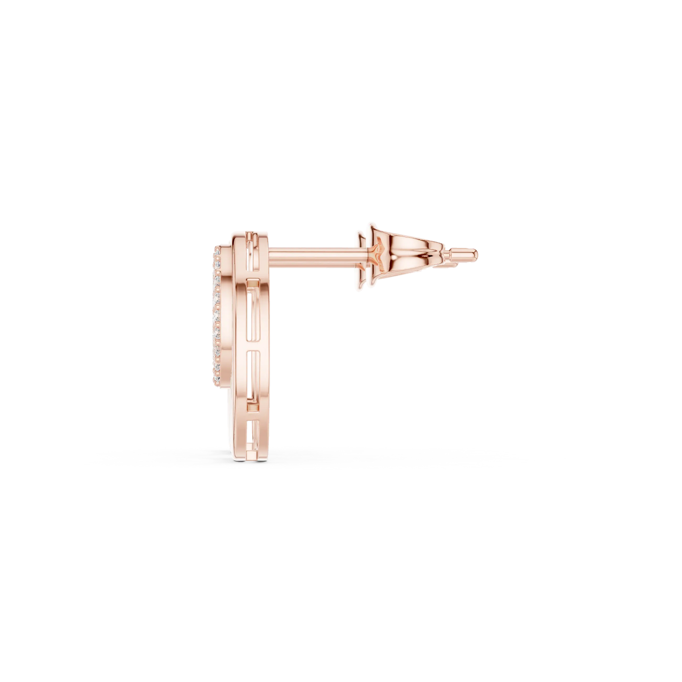 Side-Profile: Round Diamond Earring with Halo Setting in 14k Rose Gold - Lab Grown - Driona Jewels