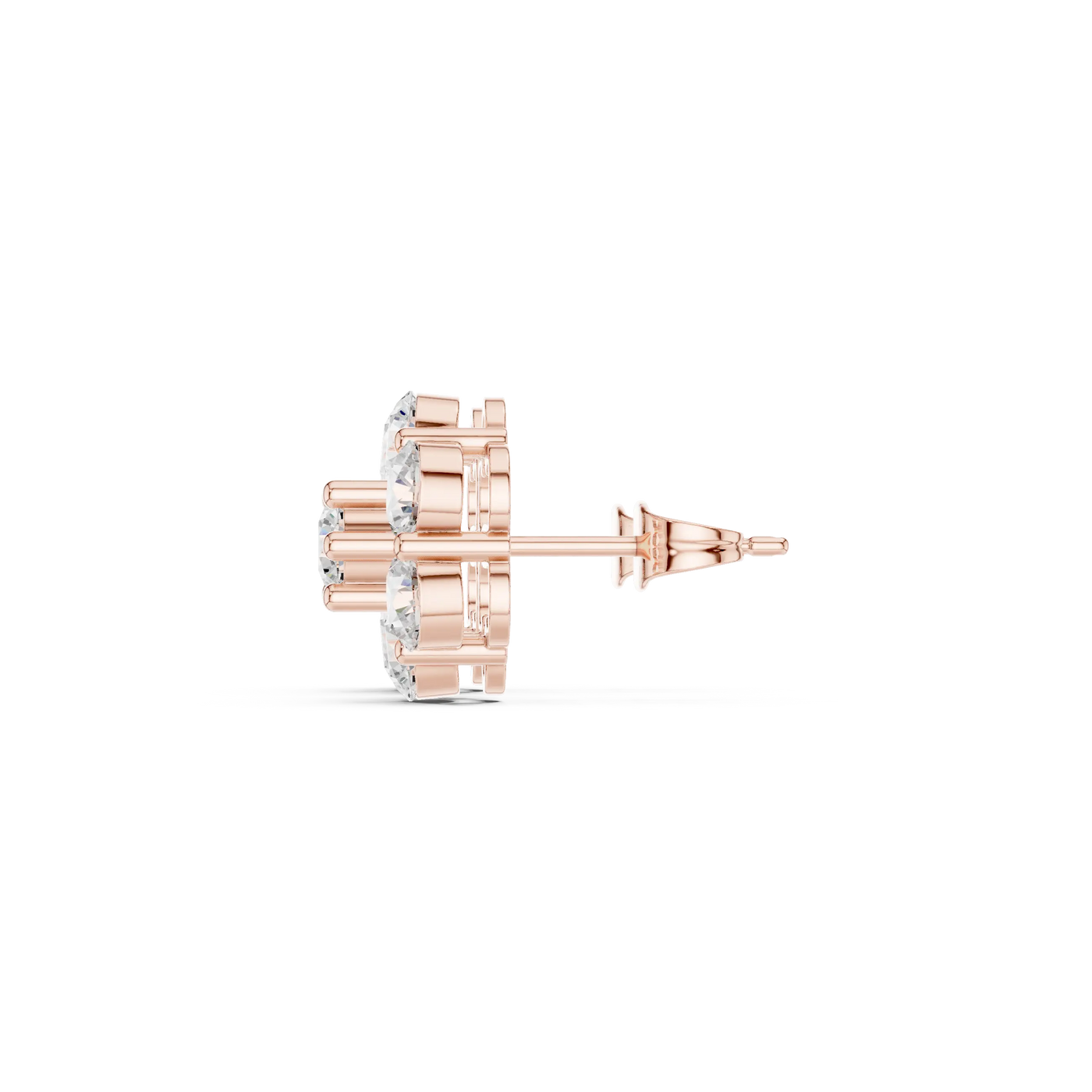 Side-Profile: Round Diamond Earring with Halo Setting in 14k Rose Gold - Lab Grown - Driona Jewels
