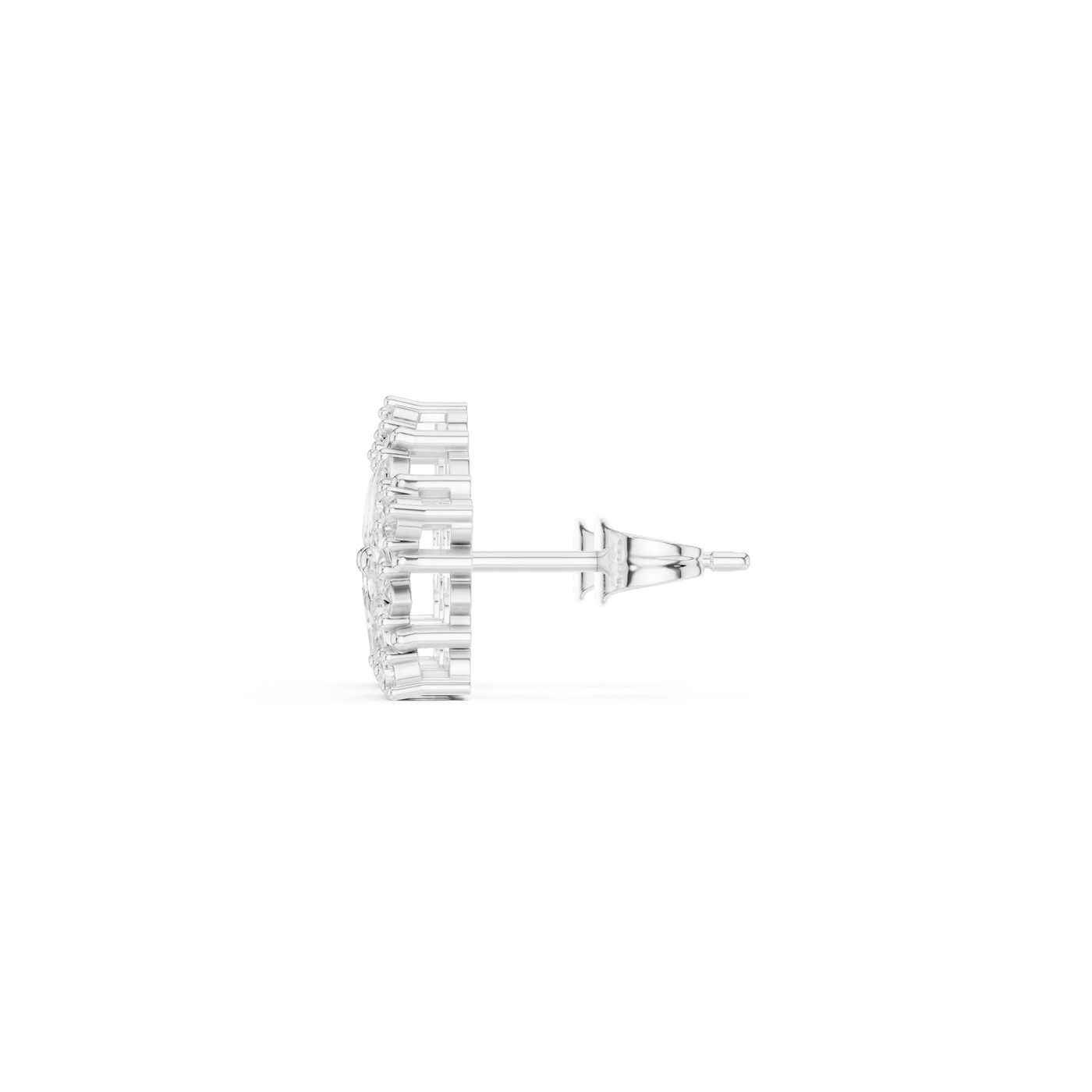 Side-Profile: Round Diamond Earring with Halo Setting in 14k White Gold - Lab Grown - Driona Jewels