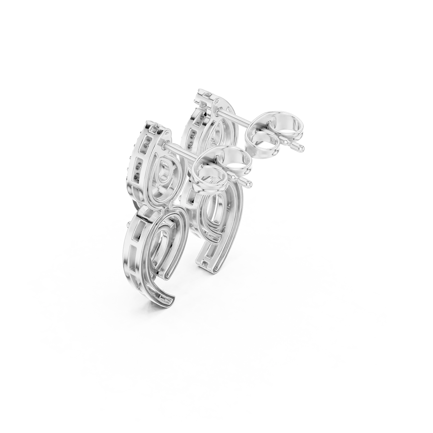 Three-quarter-view: Round Diamond Earring with Halo Setting in 14k White Gold - Lab Grown - Driona Jewels