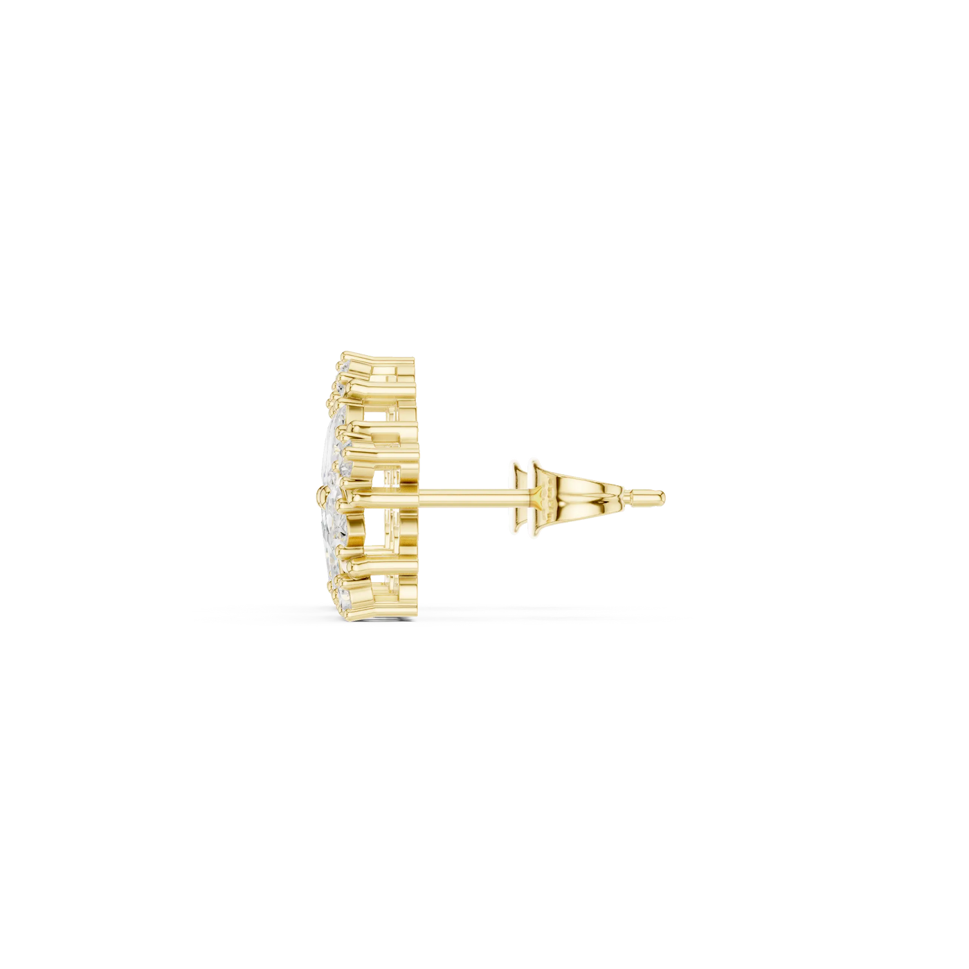 Side-Profile: Round Diamond Stud with Halo Setting in 14k Yellow Gold - Lab Grown - Driona Jewels