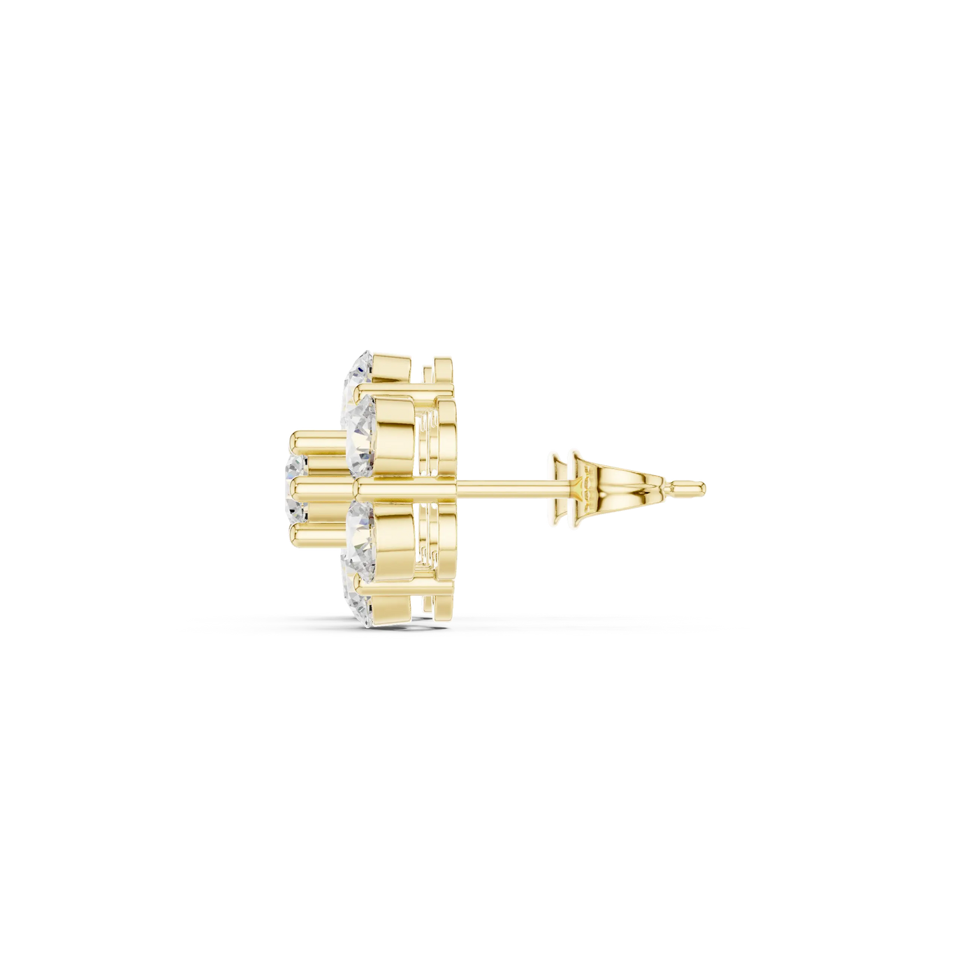 Side-Profile: Round Diamond Earring with Halo Setting in 14k Yellow Gold - Lab Grown - Driona Jewels