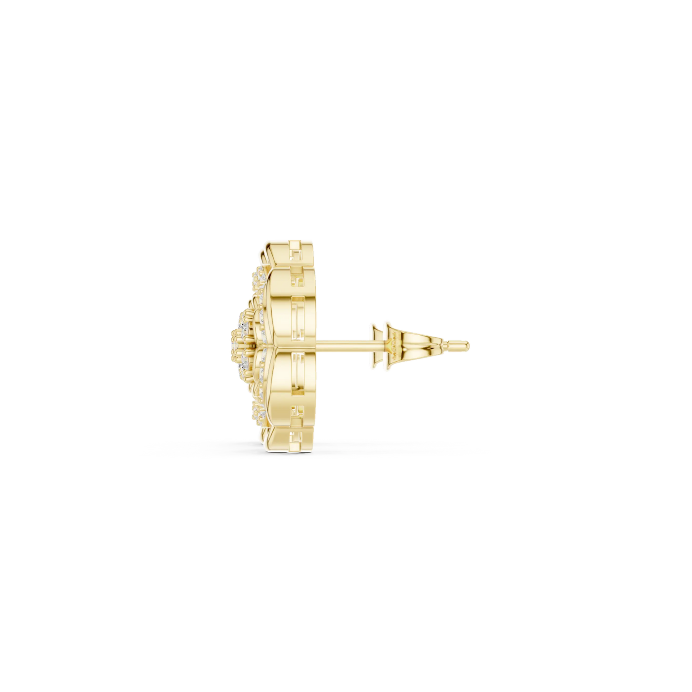 Side-Profile: Round Diamond Earring with Halo Setting in 14k Yellow Gold - Lab Grown - Driona Jewels