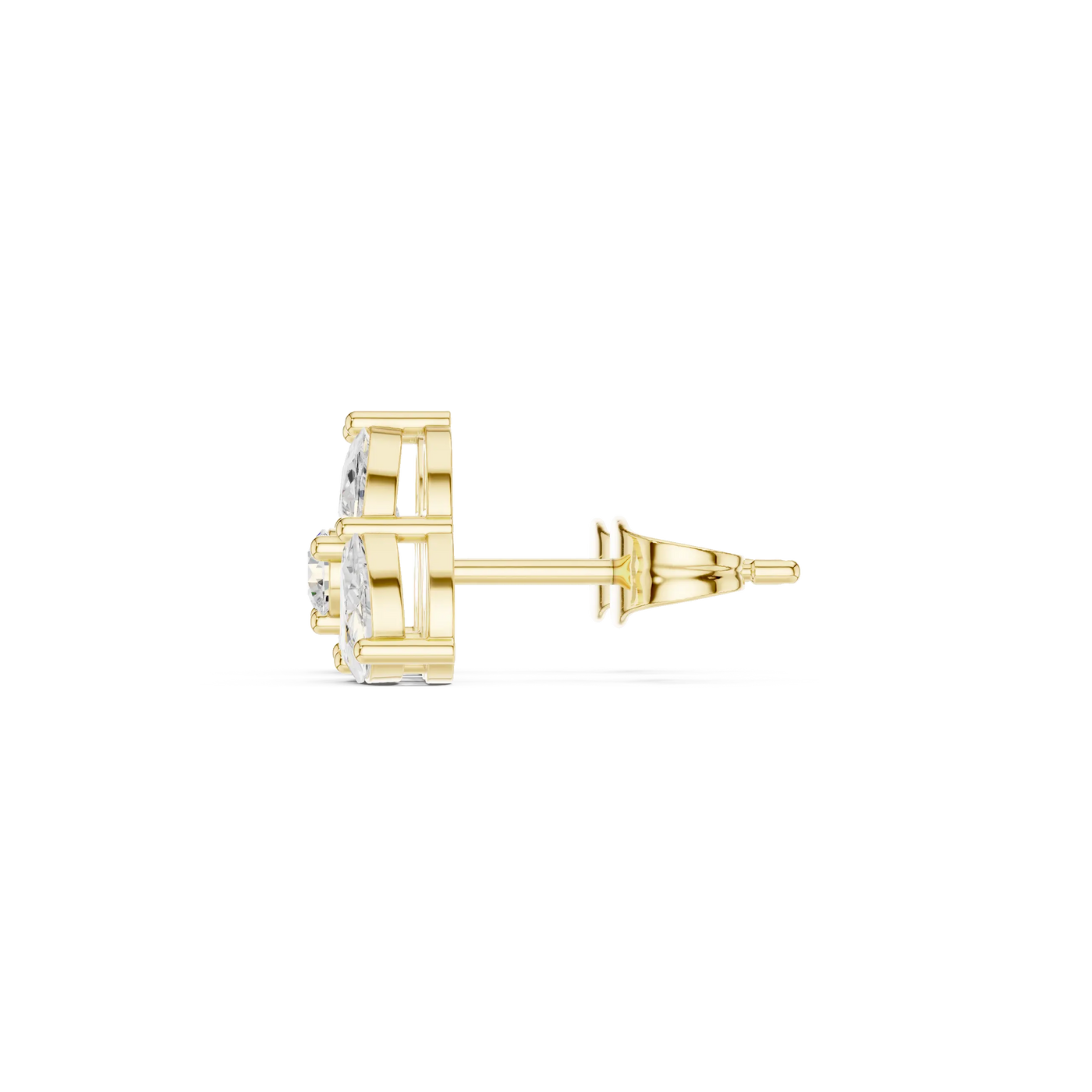 Side-Profile: Round Diamond Stud with Prong Setting in 14k Yellow Gold - Lab Grown - Driona Jewels