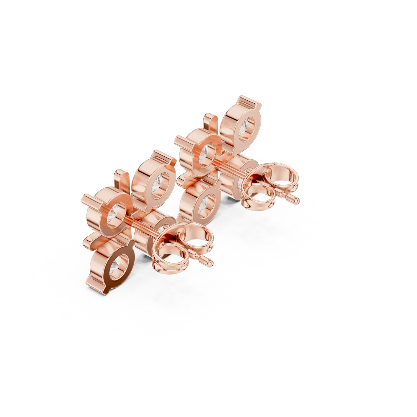 Three-quarter View: Round Diamond Stud Earrings with Stud Setting in 14k Gold - Lab Grown - Driona Jewels