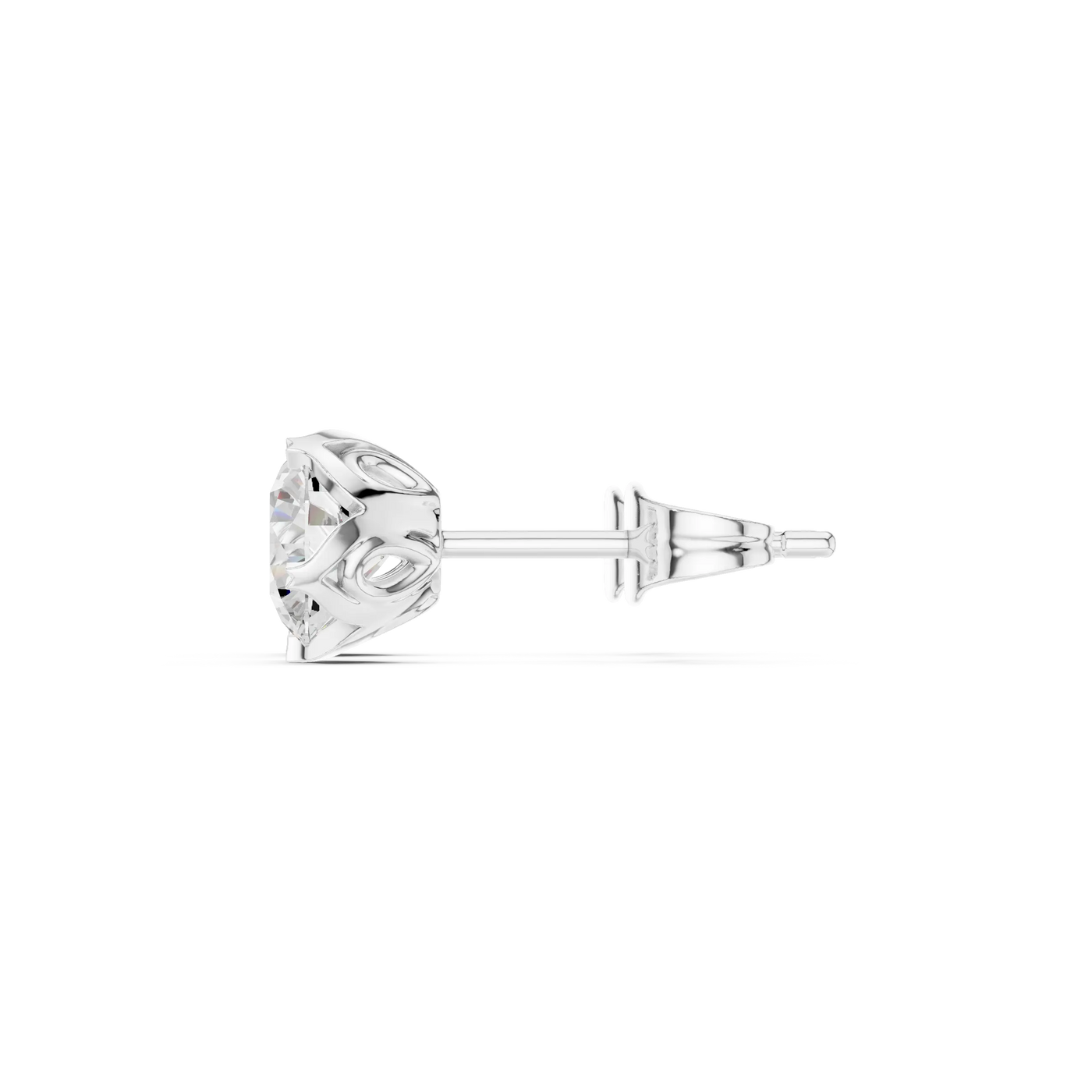 Side-Profile: Round Diamond Earring with Stud Setting in 14k White Gold - Lab Grown - Driona Jewels