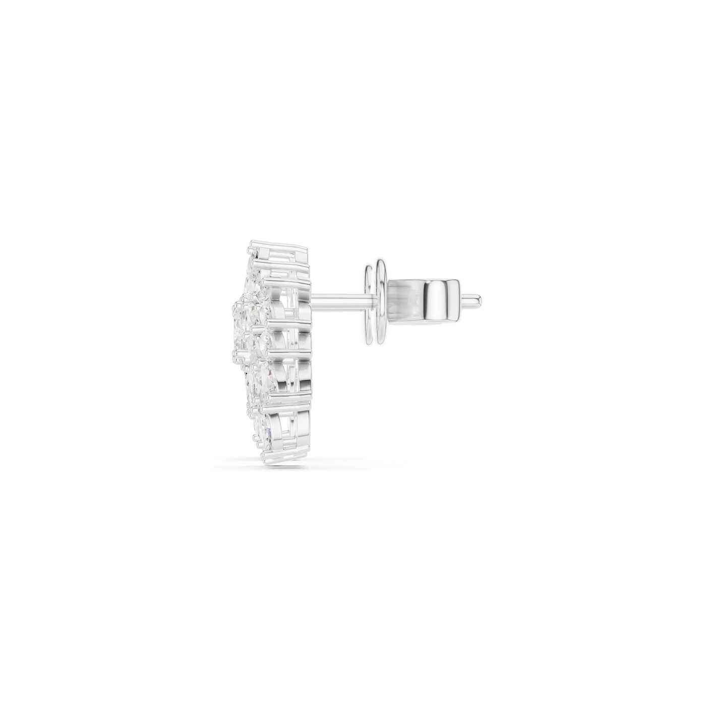 Side-profile: Round Diamond Stud with Stud Setting in 14k White Gold - Lab Grown - Driona Jewels
