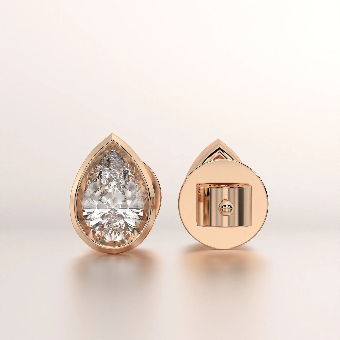 Pear Bezel Set Lab Grown Diamond Stud Earrings, Minimalist Style