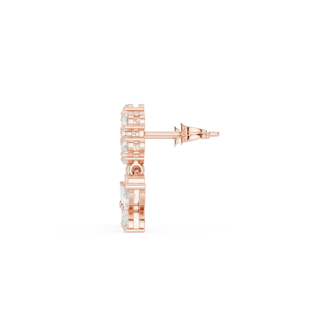 Side-Profile: Square Diamond Earring with Stud Setting in 14k Rose Gold - Lab Grown - Driona Jewels