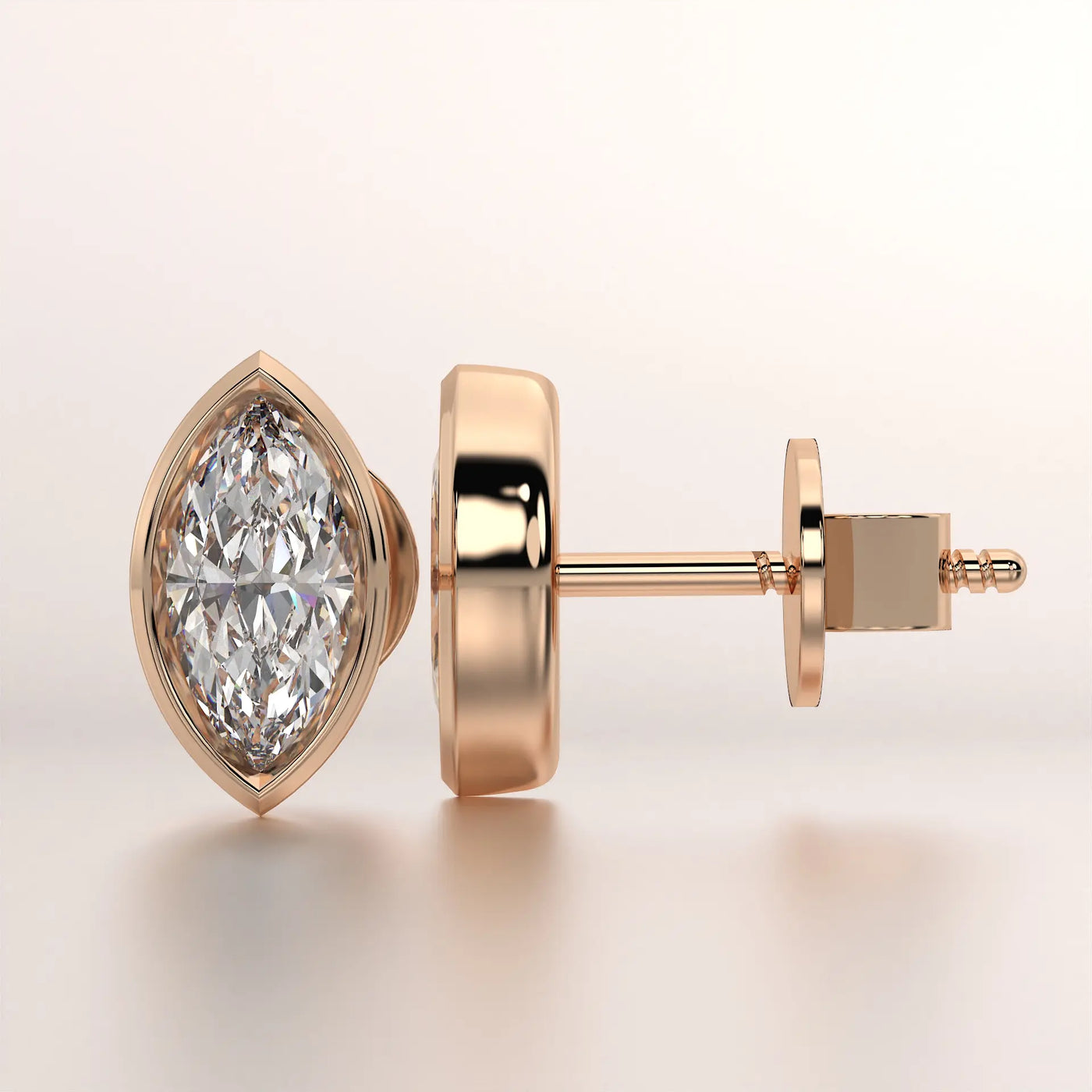 earring stud diamond rose gold 18k side profile