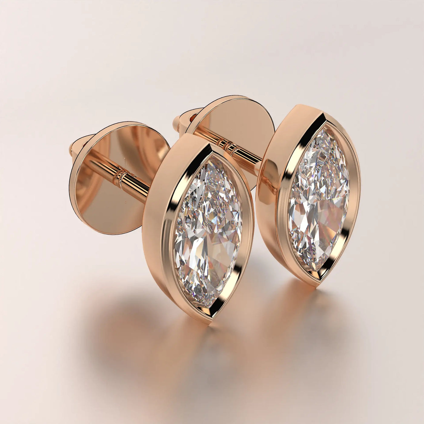 earring stud diamond rose gold 18k side view