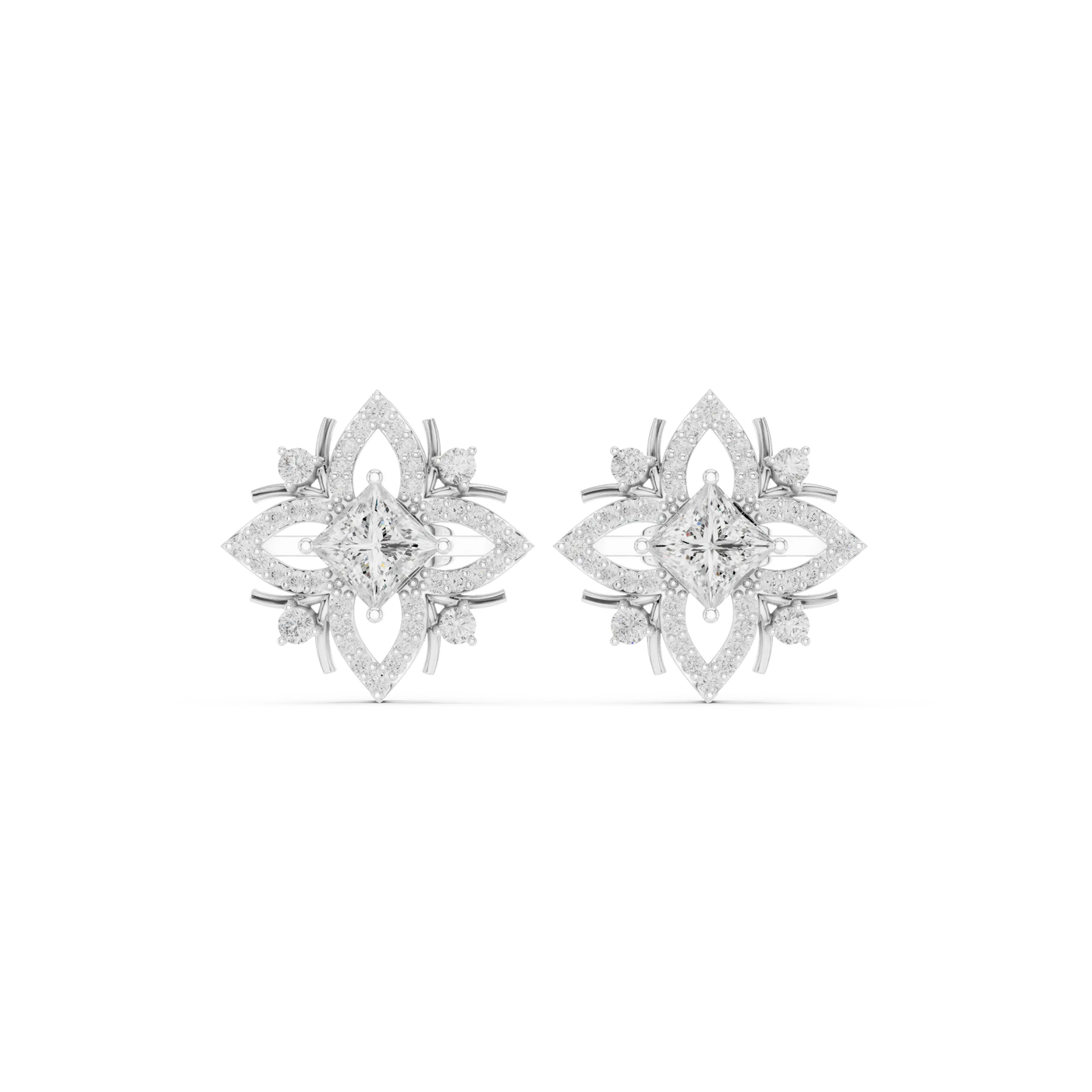 Pair-Shot: Asscher Diamond Earrings with Halo Setting in 14k White Gold - Lab Grown - Driona Jewels