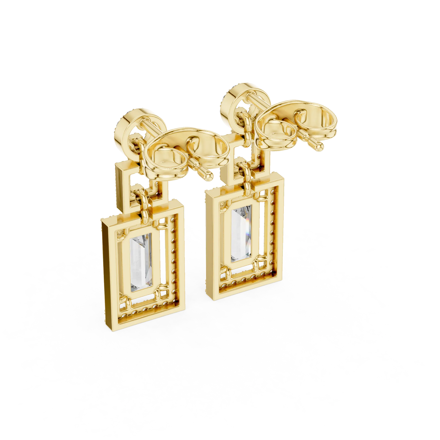 Pair Shot: Emerald Cut Diamond Earrings with Channel Setting in 18k Yellow Gold - Lab Grown - Driona Jewels