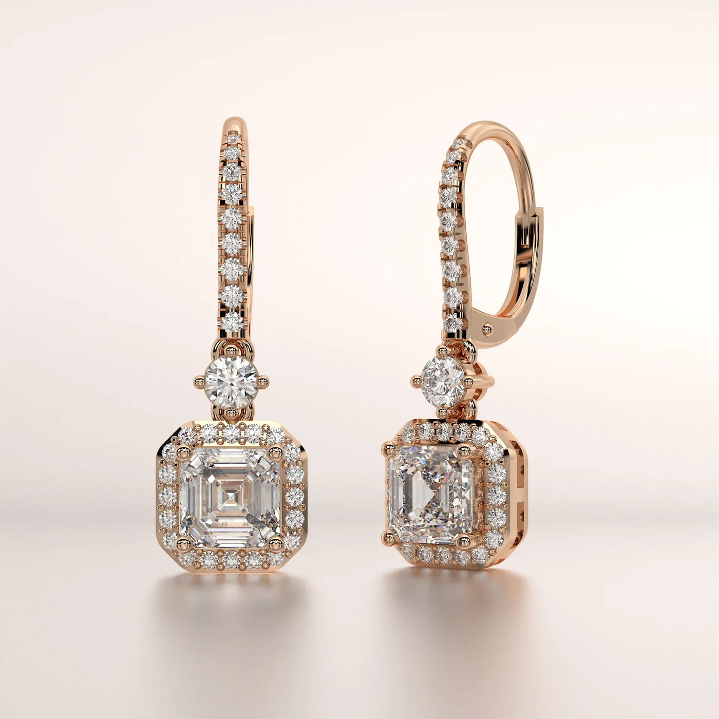 earrings emerald diamond rose gold base classic