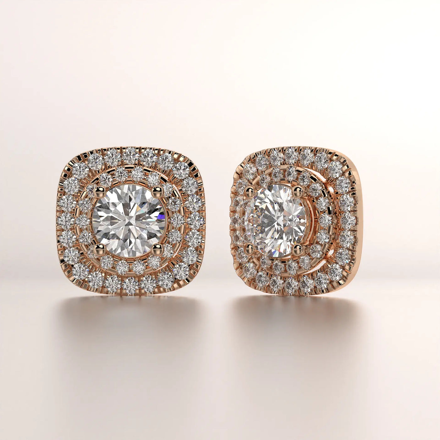 earrings halo diamond rose gold 18k front