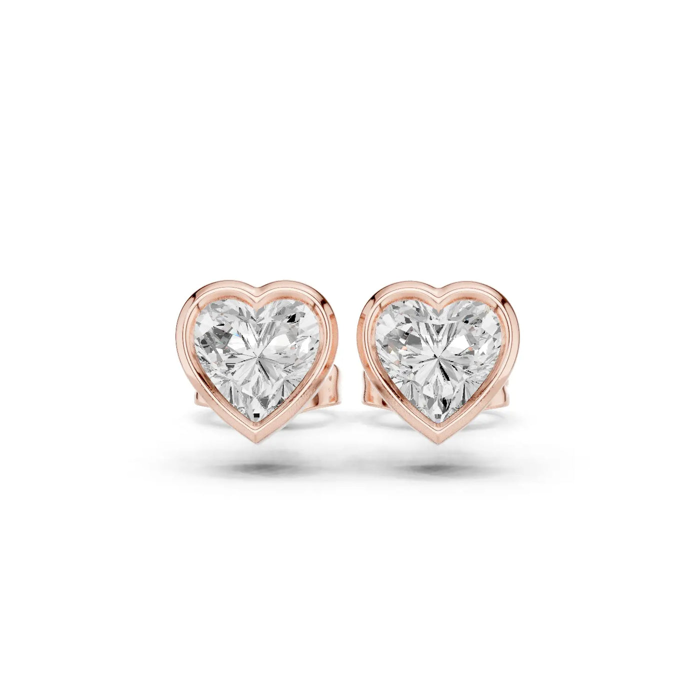 Pair-Shot: Heart Diamond Earrings with Bezel Setting in 14k Rose Gold - Lab Grown - Driona Jewels