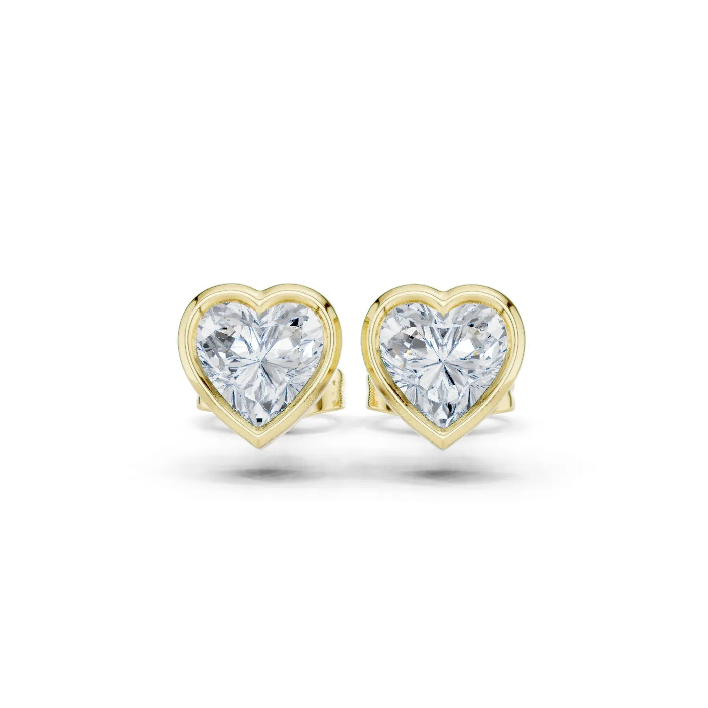 Pair-Shot: Heart Diamond Earrings with Bezel Setting in 14k Yellow Gold - Lab Grown - Driona Jewels