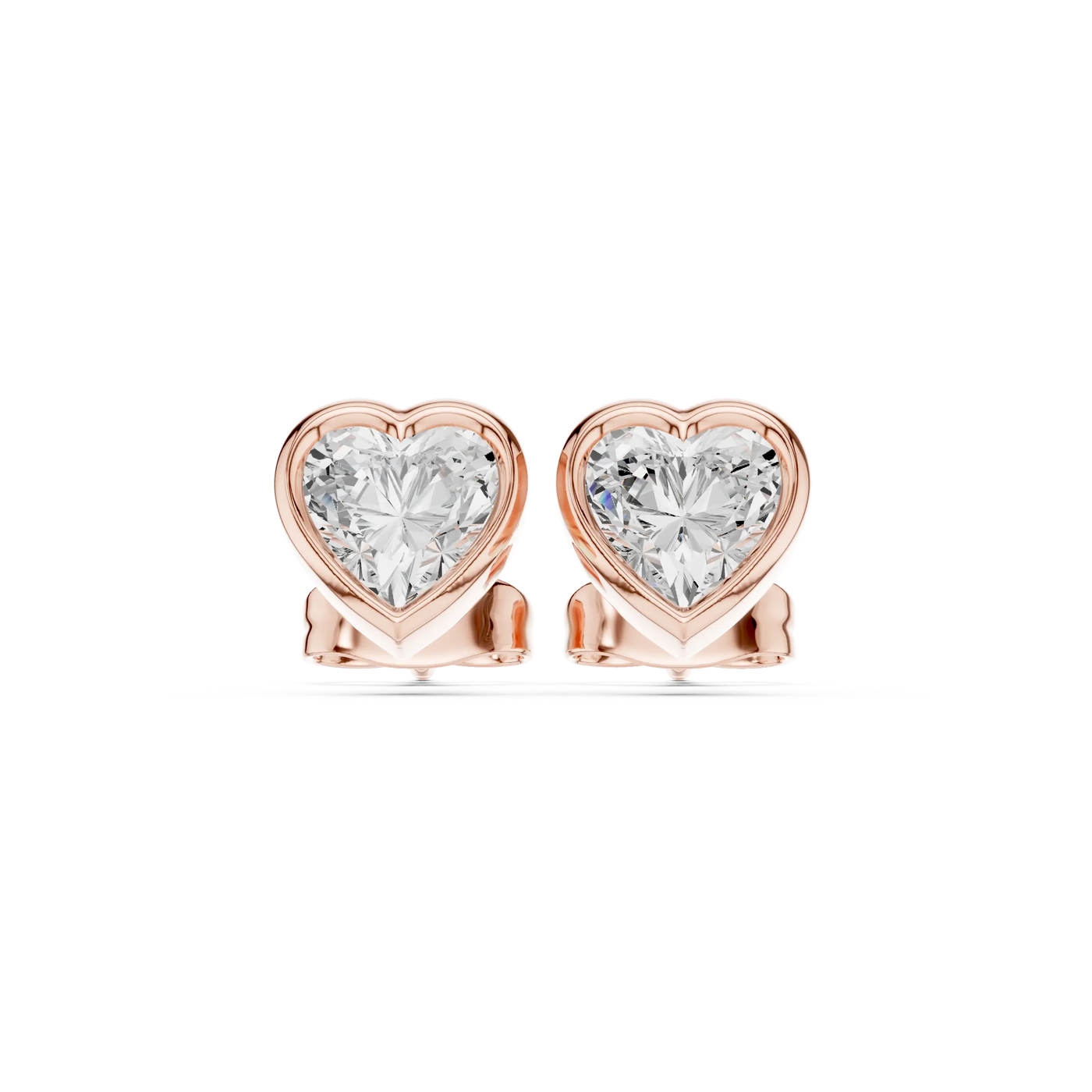 Pair-Shot: Heart Diamond Earrings with Halo Setting in 14k Rose Gold - Lab Grown - Driona Jewels