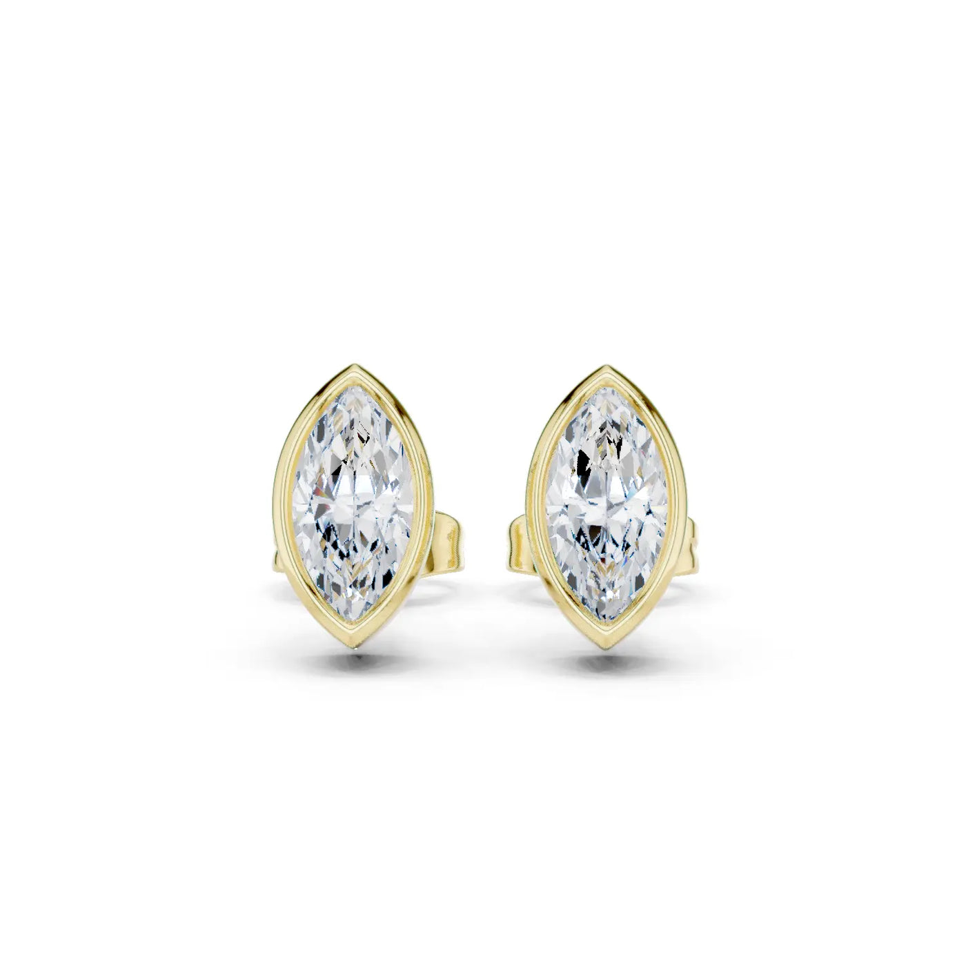 Pair Shot: Marquise Diamond Earrings with Bezel Setting in 14k Yellow Gold - Lab Grown - Driona Jewels