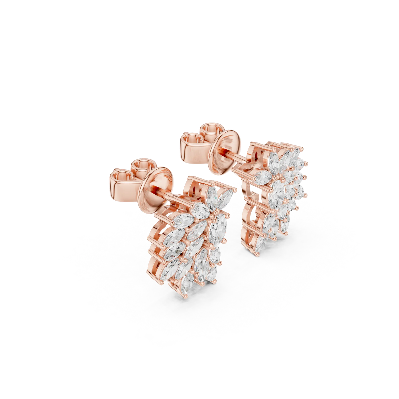 Pair-Shot: Marquise Diamond Earrings with Cluster Setting in 14k Rose Gold - Lab Grown - Driona Jewels