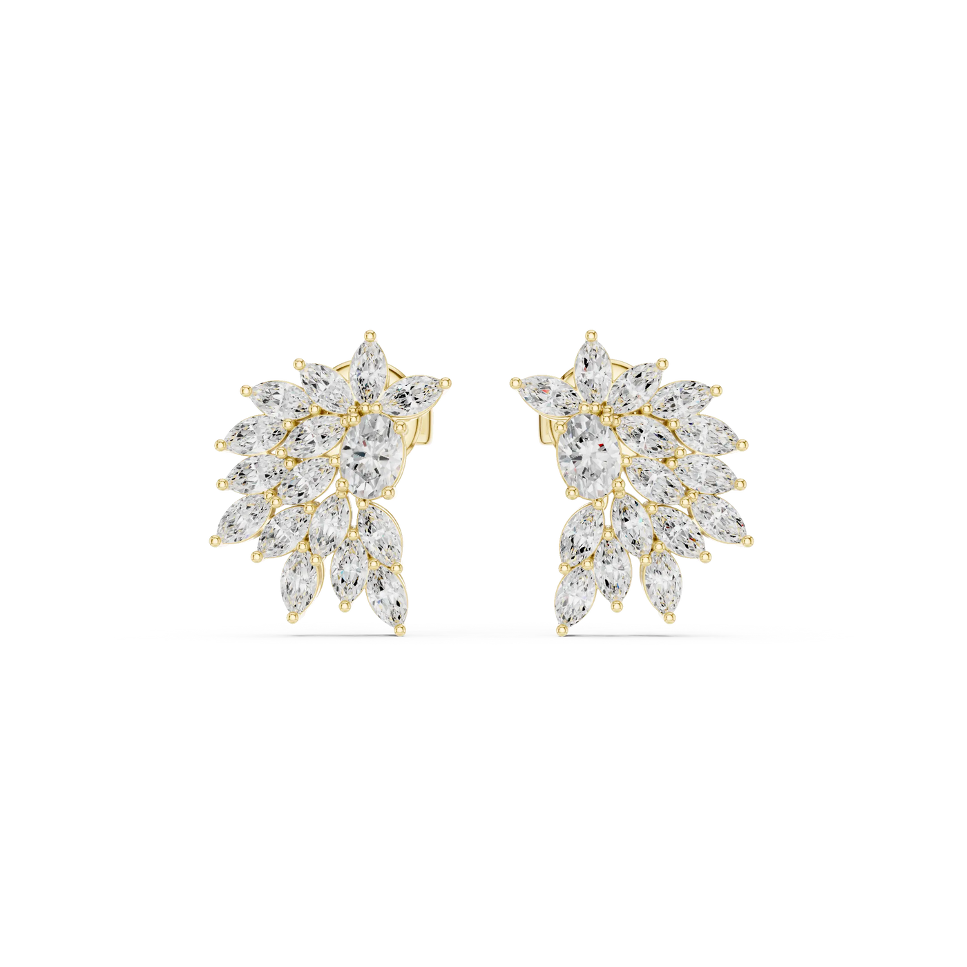 Pair Shot: Marquise Diamond Earrings with Cluster Setting in 14k Yellow Gold - Lab Grown - Driona Jewels