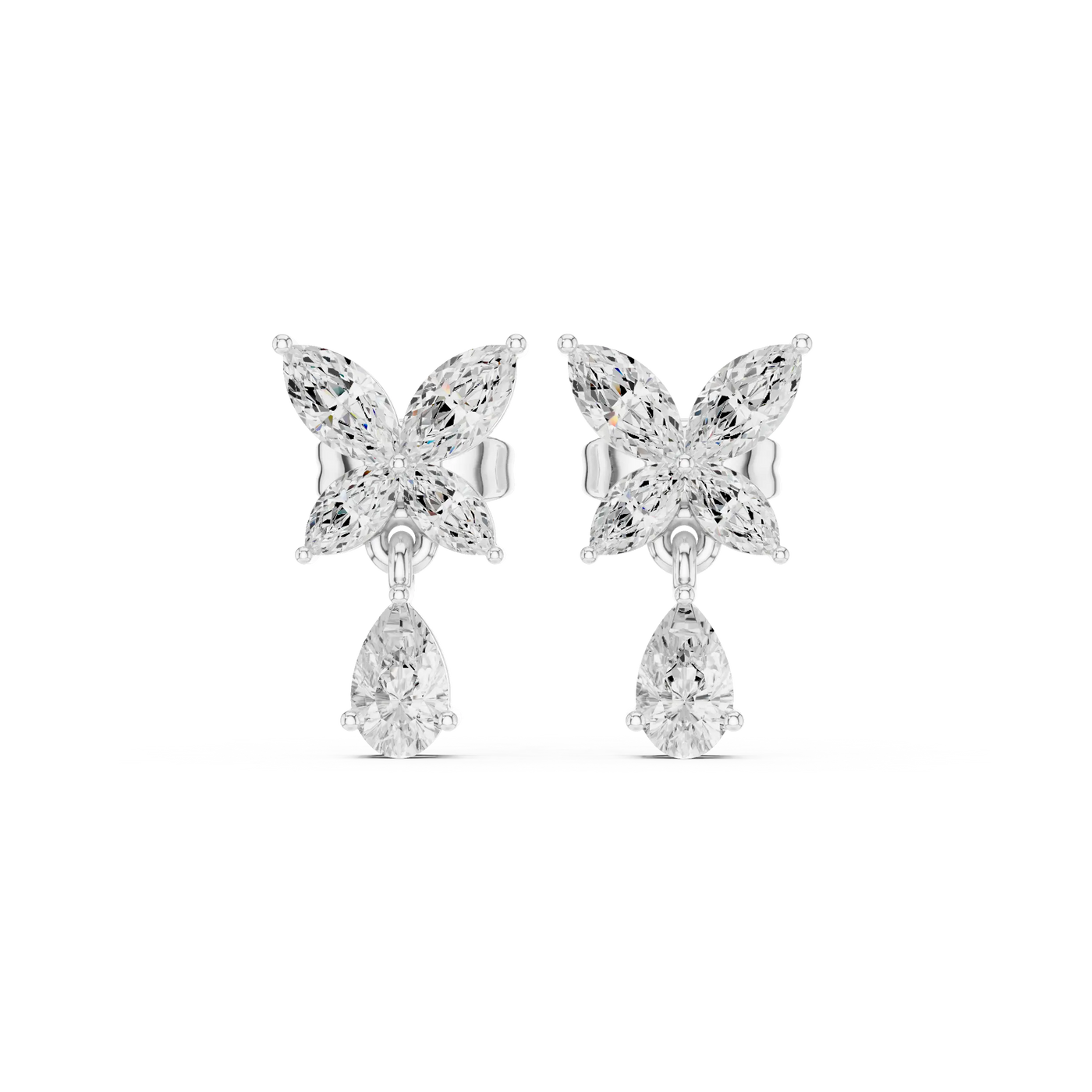 Pair-Shot: Marquise Diamond Earrings with Halo Setting in 14k White Gold - Lab Grown - Driona Jewels