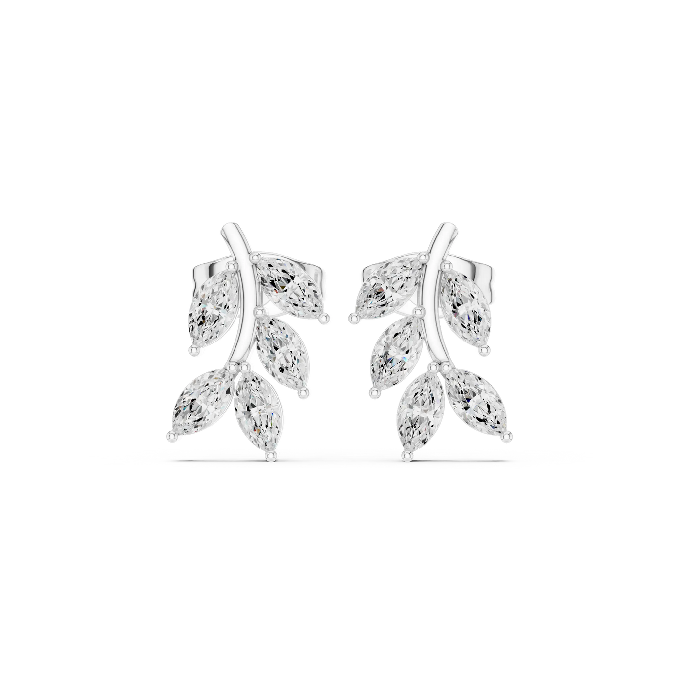 Pair-Shot: Marquise Diamond Earrings with Prong Setting in 14k White Gold - Lab Grown - Driona Jewels