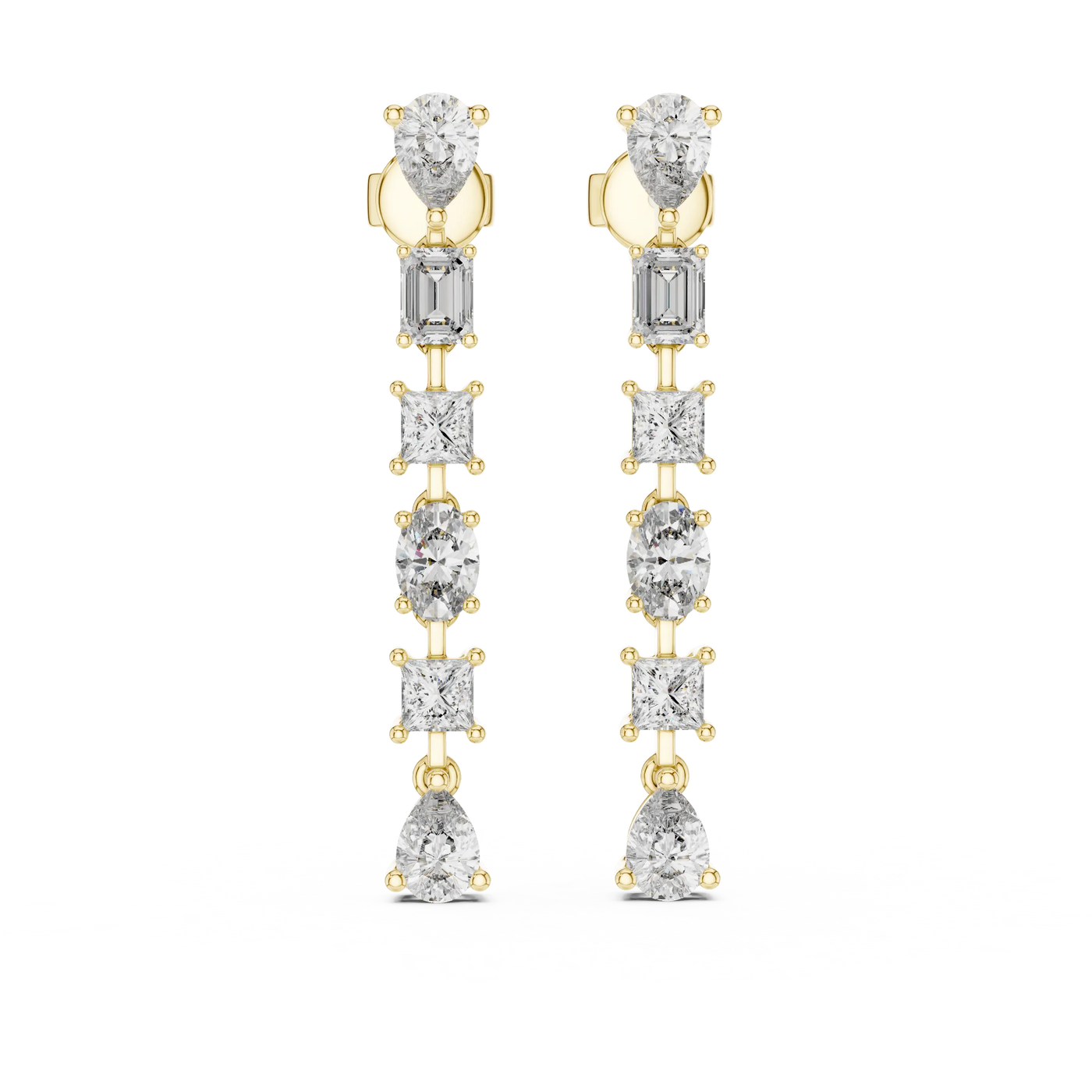 Pair Shot: Mixed Cut Diamond Earrings with Prong Setting in 14k Yellow Gold - Lab Grown - Driona Jewels