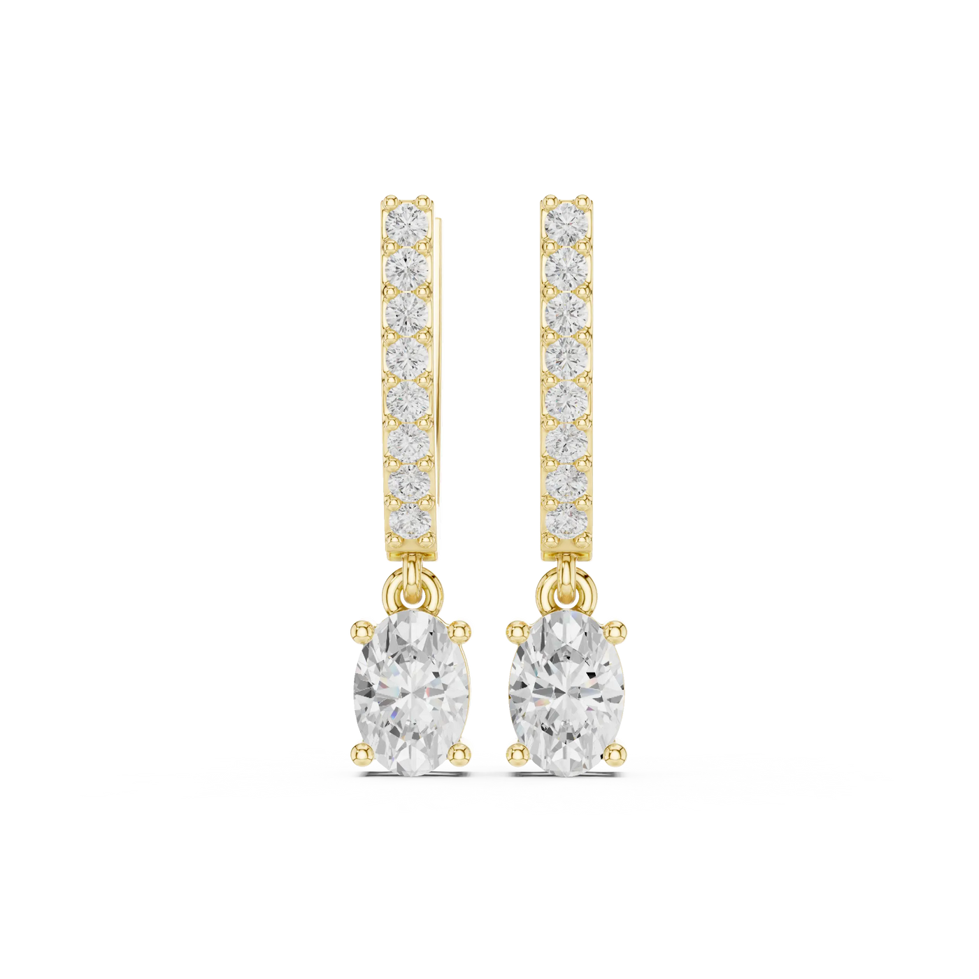 Pair Shot: Oval Diamond Earrings with Drop Setting in 14k Yellow Gold - Lab Grown - Driona Jewels