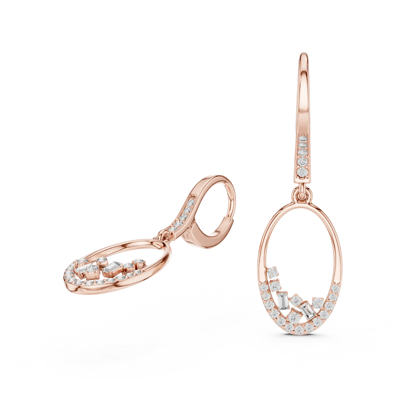 Pair-Shot: Oval Diamond Earrings with Pave Setting in 14k Rose Gold - Lab Grown - Driona Jewels