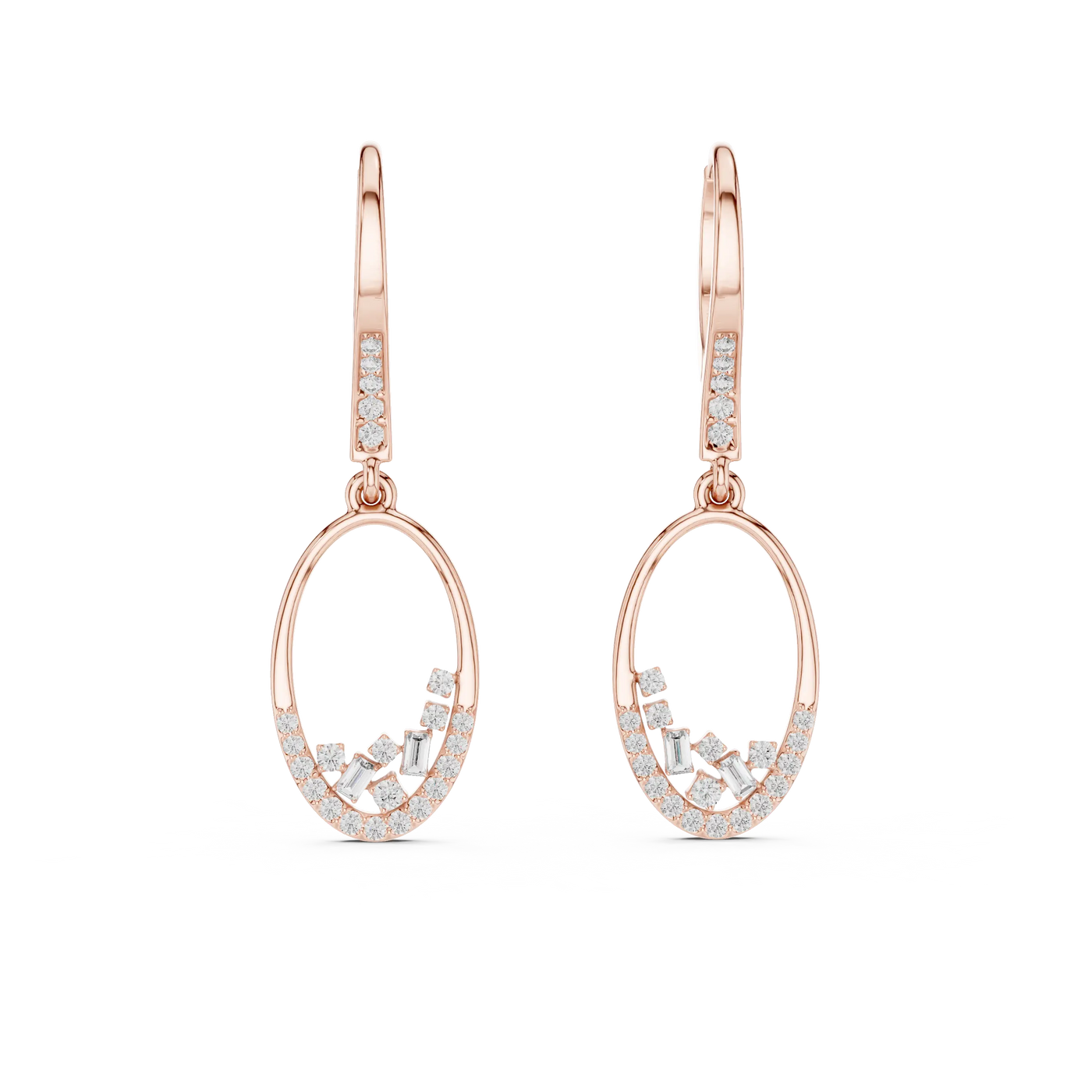 Pair-Shot: Oval Diamond Earrings with Pave Setting in 14k Rose Gold - Lab Grown - Driona Jewels