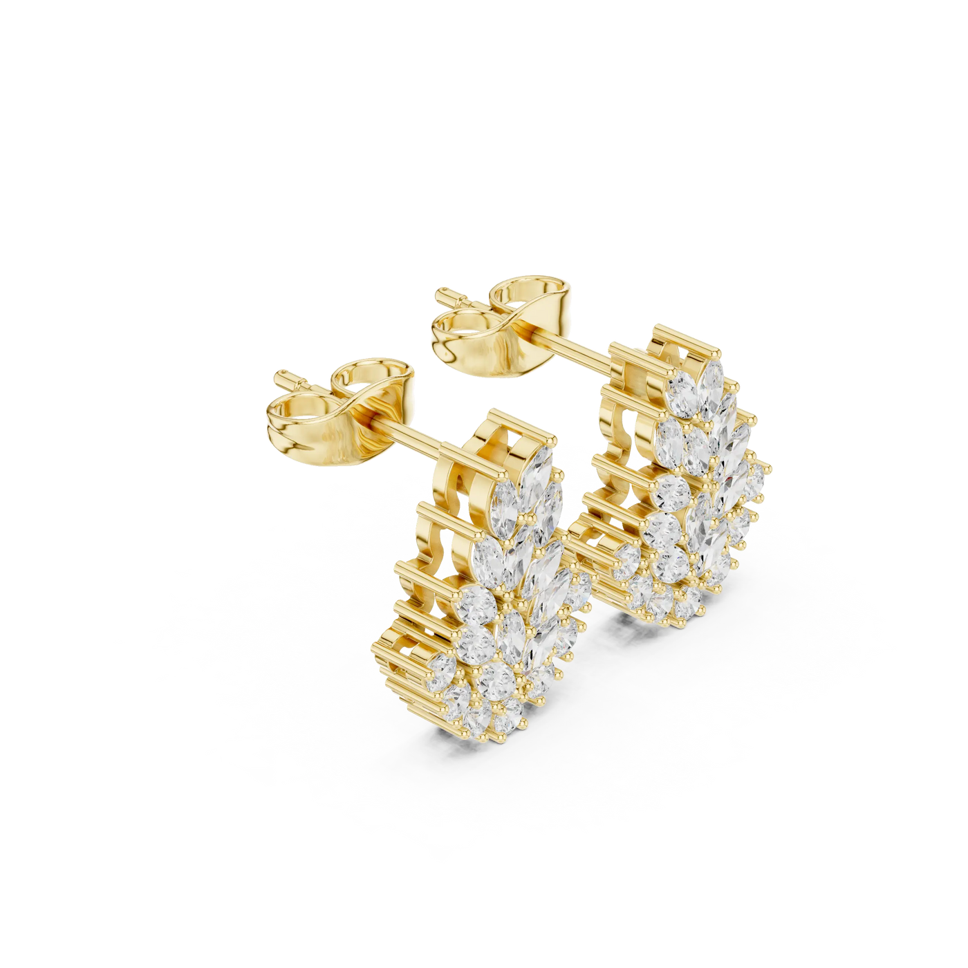 Pair Shot: Pear Cut Diamond Earrings with Cluster Setting in 14k Yellow Gold - Lab Grown - Driona Jewels