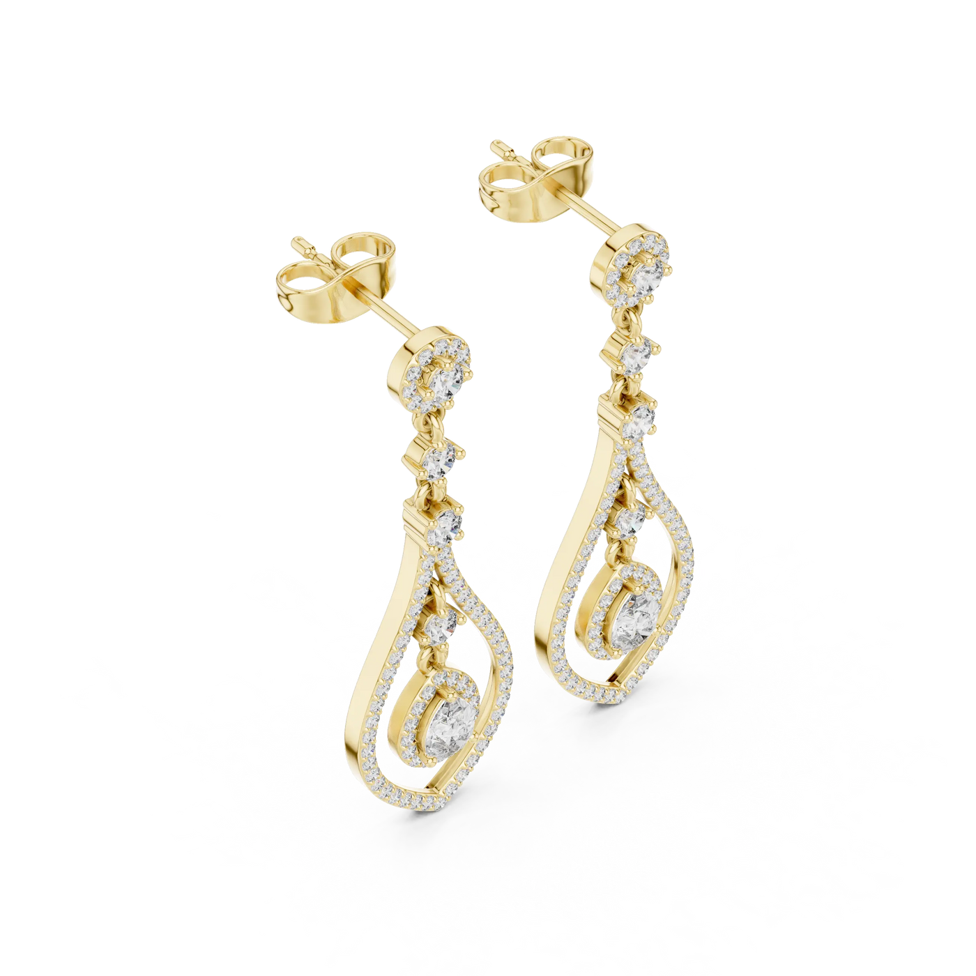 Pair Shot: Pear Cut Diamond Earrings with Drop Setting in 14k Yellow Gold - Lab Grown - Driona Jewels