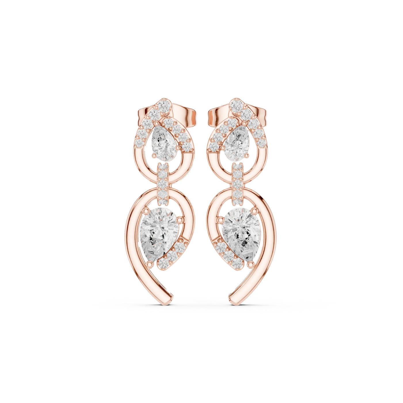 Pair Shot: Pear Cut Diamond Earrings with Halo Setting in 14k Rose Gold - Lab Grown - Driona Jewels