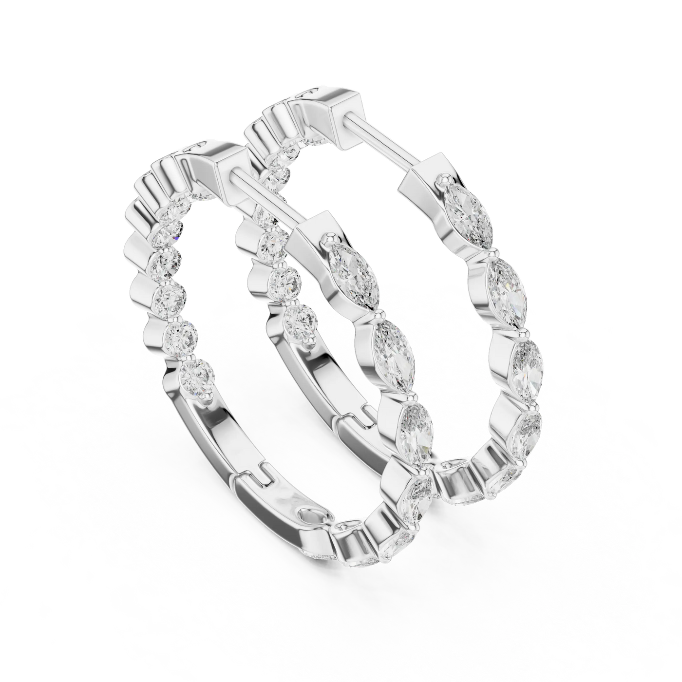 Three-quarter-view: Pear Cut Diamond Earrings with Halo Setting in 14k White Gold - Lab Grown - Driona Jewels
