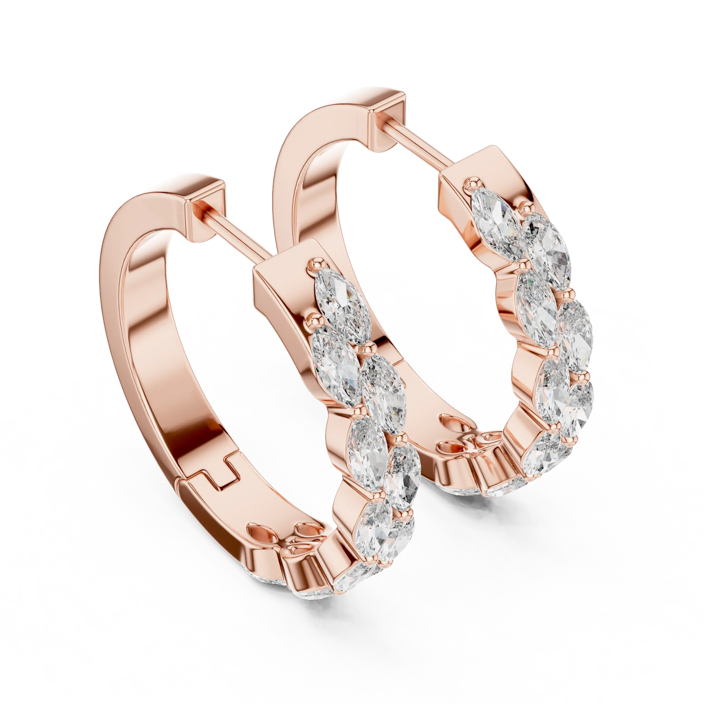 Pair-Shot: Pear Cut Diamond Earrings with Hoop Setting in 14k Rose Gold - Lab Grown - Driona Jewels