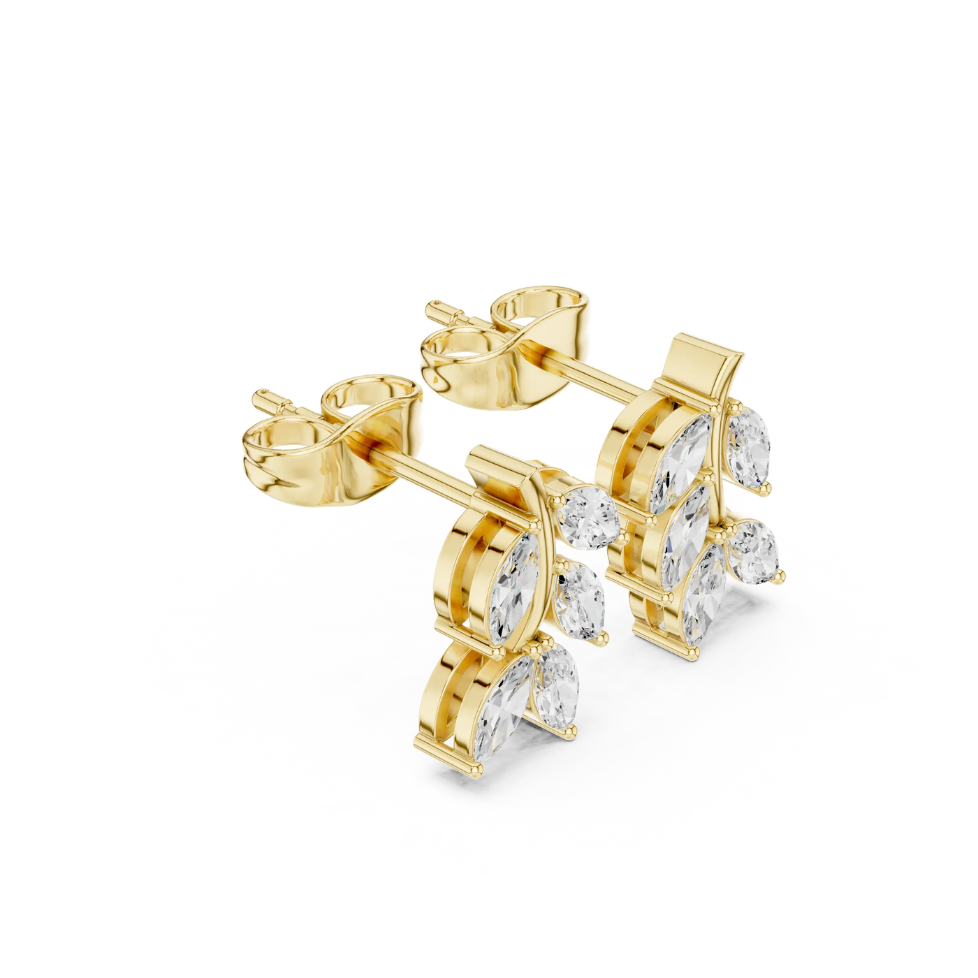 Pair Shot: Pear Cut Diamond Earrings with Prong Setting in 14k Yellow Gold - Lab Grown - Driona Jewels