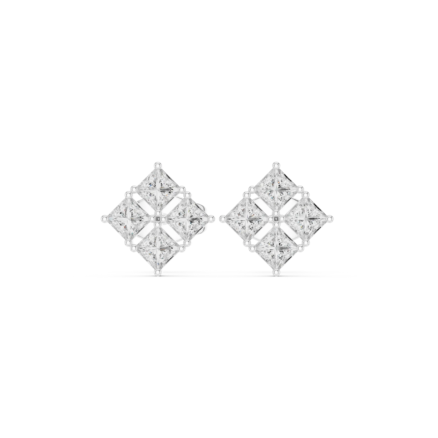 Pair Shot: Princess Diamond Earrings with Bezel Setting in 14k White Gold - Lab Grown - Driona Jewels
