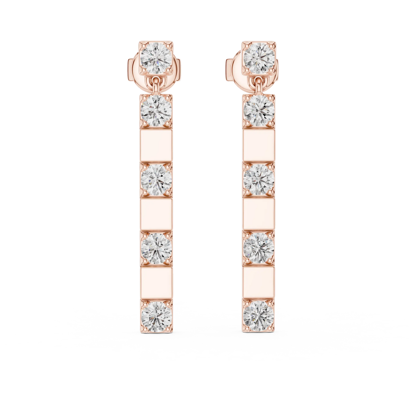 Pair Shot: Princess Diamond Earrings with Channel Setting in 14k Rose Gold - Lab Grown - Driona Jewels