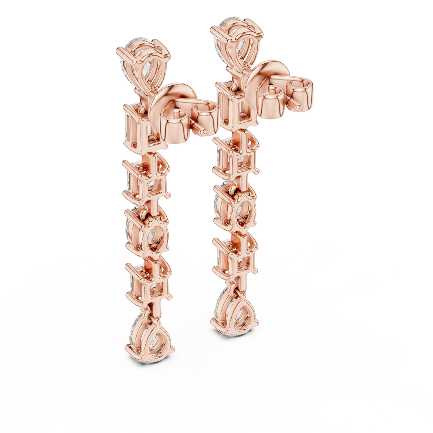 Pair-Shot: Princess Cut Diamond Earrings with Drop Setting in 14k Rose Gold - Lab Grown - Driona Jewels