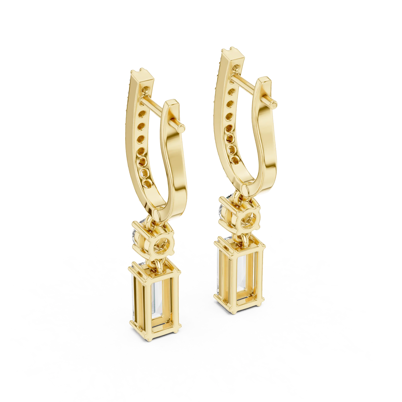Pair Shot: Princess Cut Diamond Earrings with Drop Setting in 14k Yellow Gold - Lab Grown - Driona Jewels