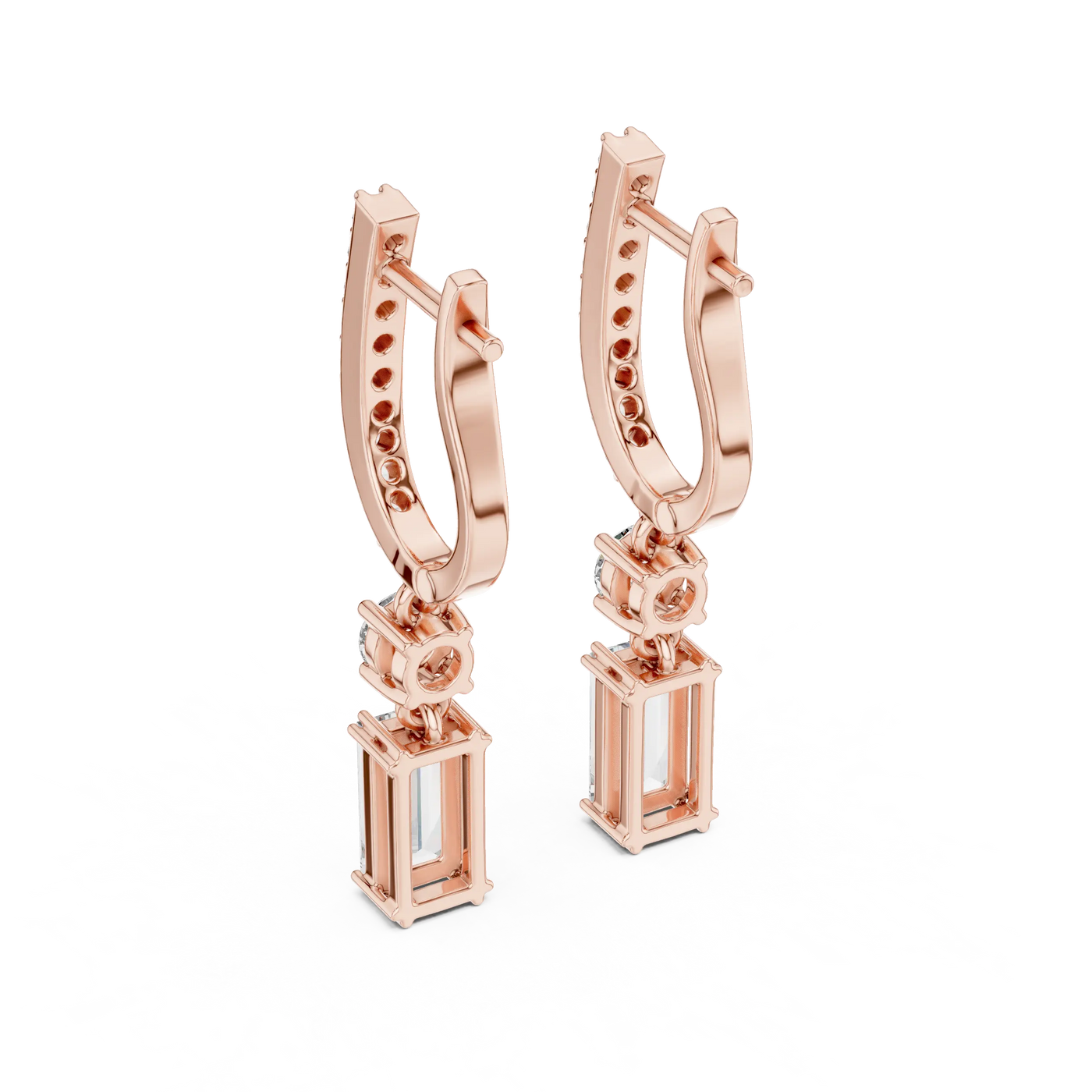 Pair Shot: Princess Cut Diamond Earrings with Halo Setting in 14k Rose Gold - Lab Grown - Driona Jewels