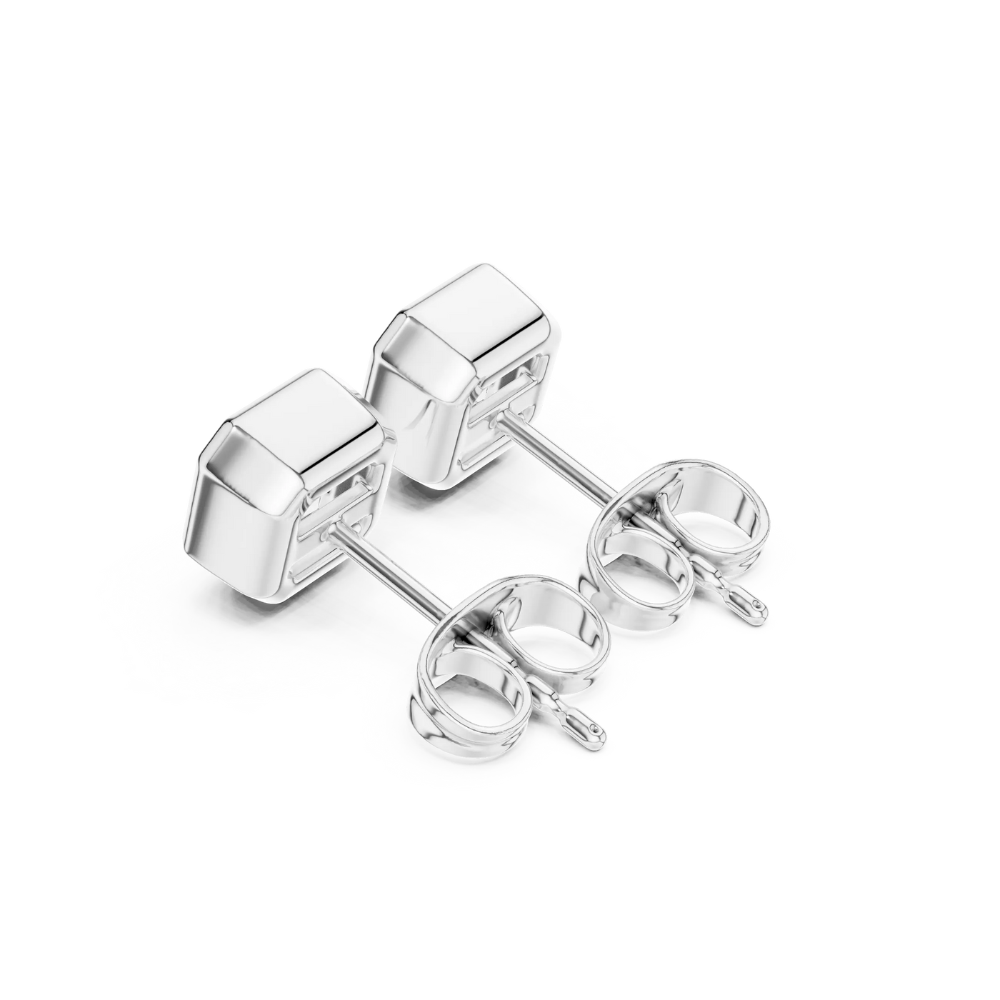 Back-View: Princess Diamond Earrings with Halo Setting in 14k White Gold - Lab Grown - Driona Jewels