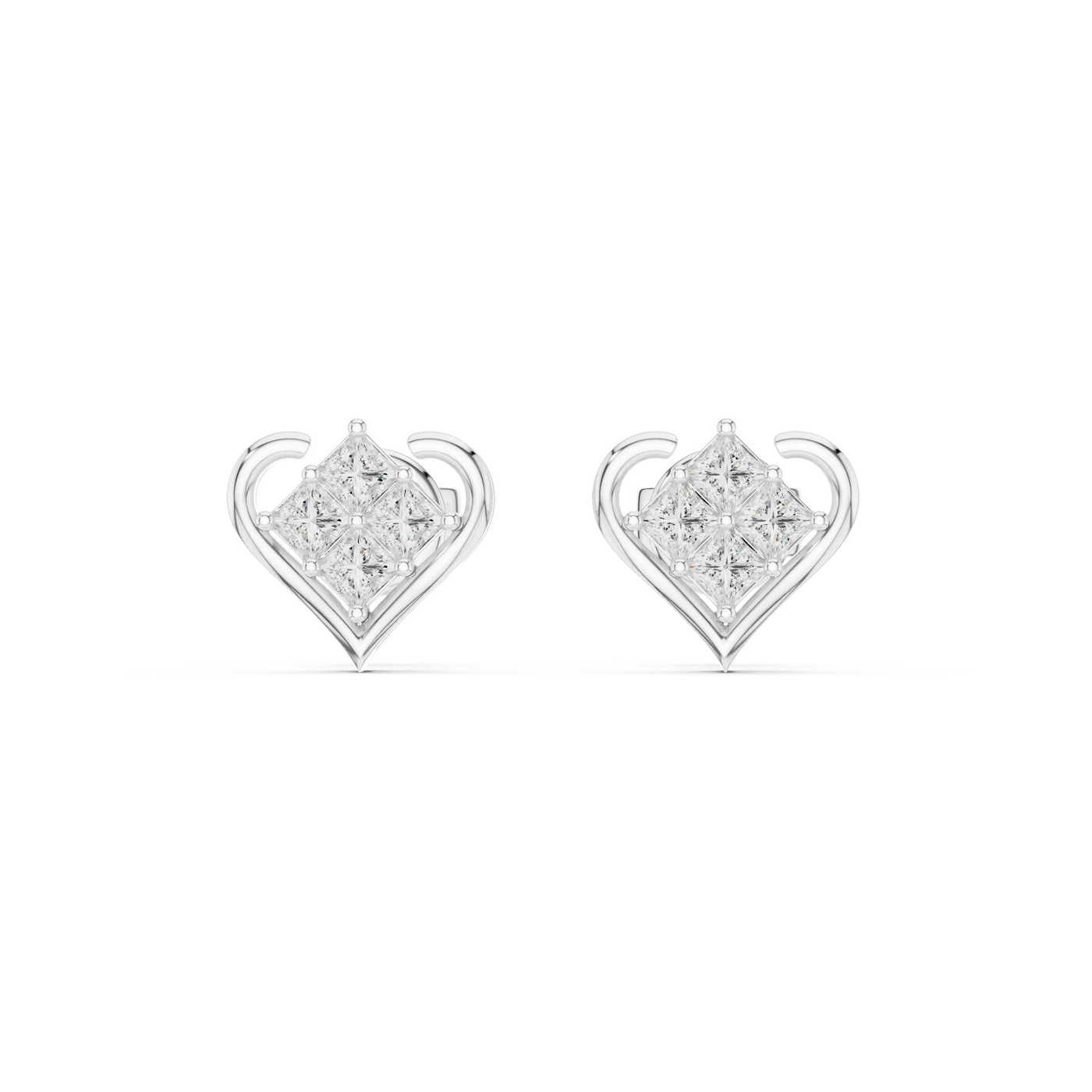 Pair-Shot: Princess Diamond Earrings with Halo Setting in 14k White Gold - Lab Grown - Driona Jewels