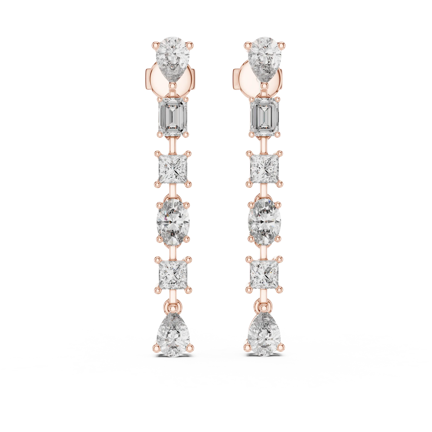 Pair Shot: Princess Cut Diamond Earrings with Pave Setting in 14k Rose Gold - Lab Grown - Driona Jewels